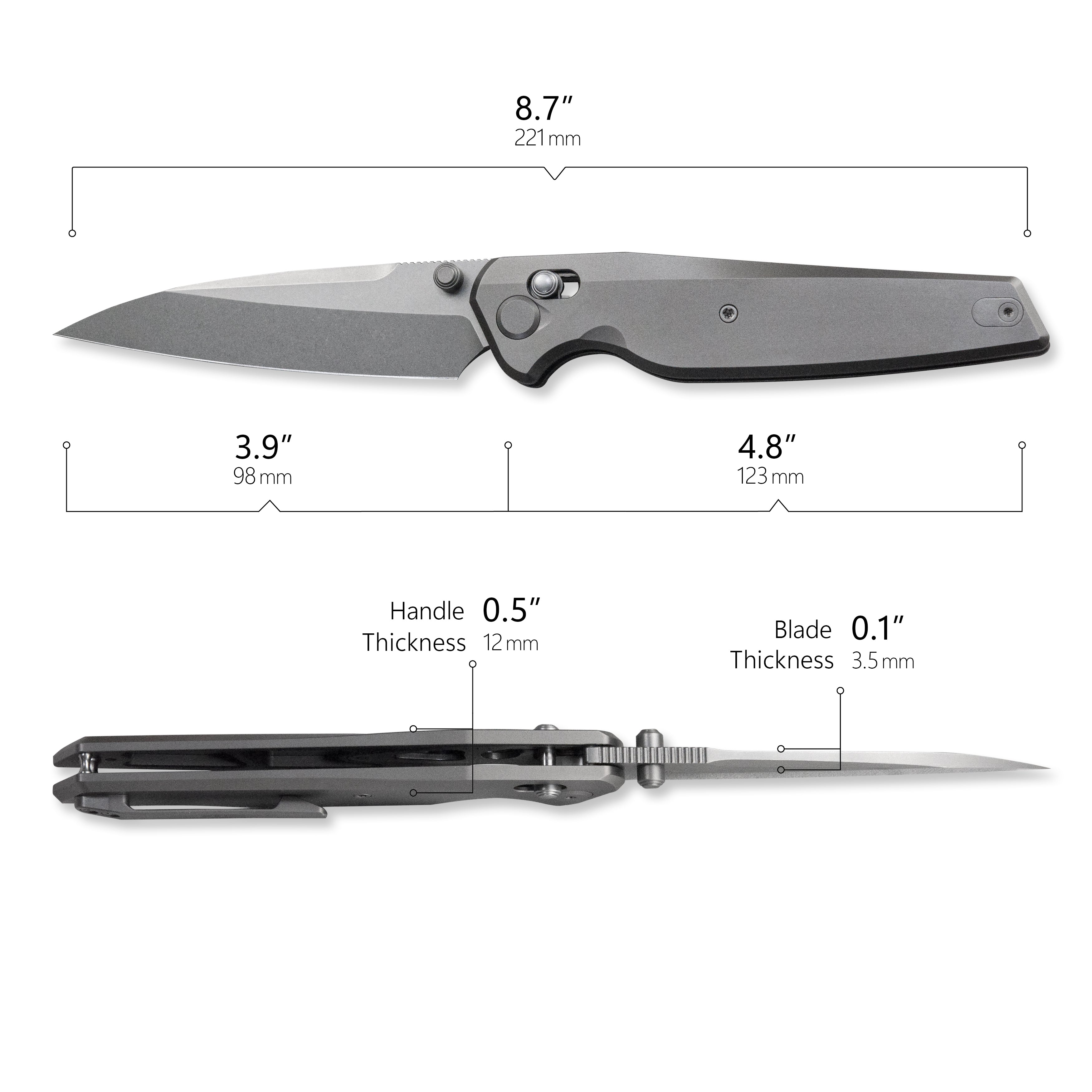 GEO Knife FANTASM Axis lock Folding Knife Gray 6AL4V Titanium Handle 3.9" Stonewash Bohler M390 Blade GEO2505A