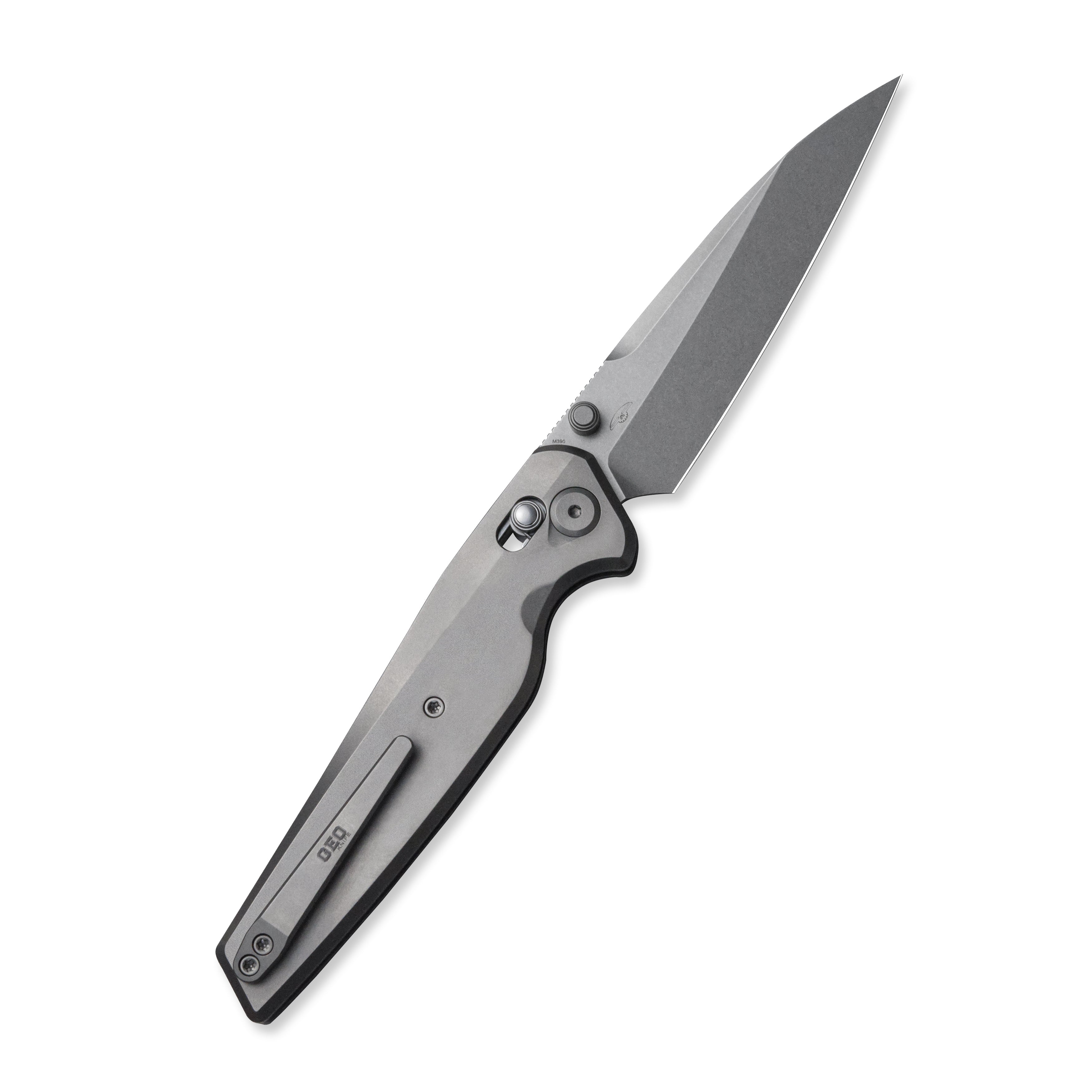 GEO Knife FANTASM Axis lock Folding Knife Gray 6AL4V Titanium Handle 3.9" Stonewash Bohler M390 Blade GEO2505A