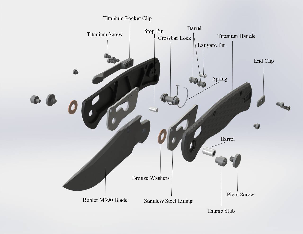 GEO Knife Sharp Shadow Axis lock Folding Knife Gray 6AL4V Titanium Handle 3.3" Stonewash Bohler M390 Blade GEO2504A
