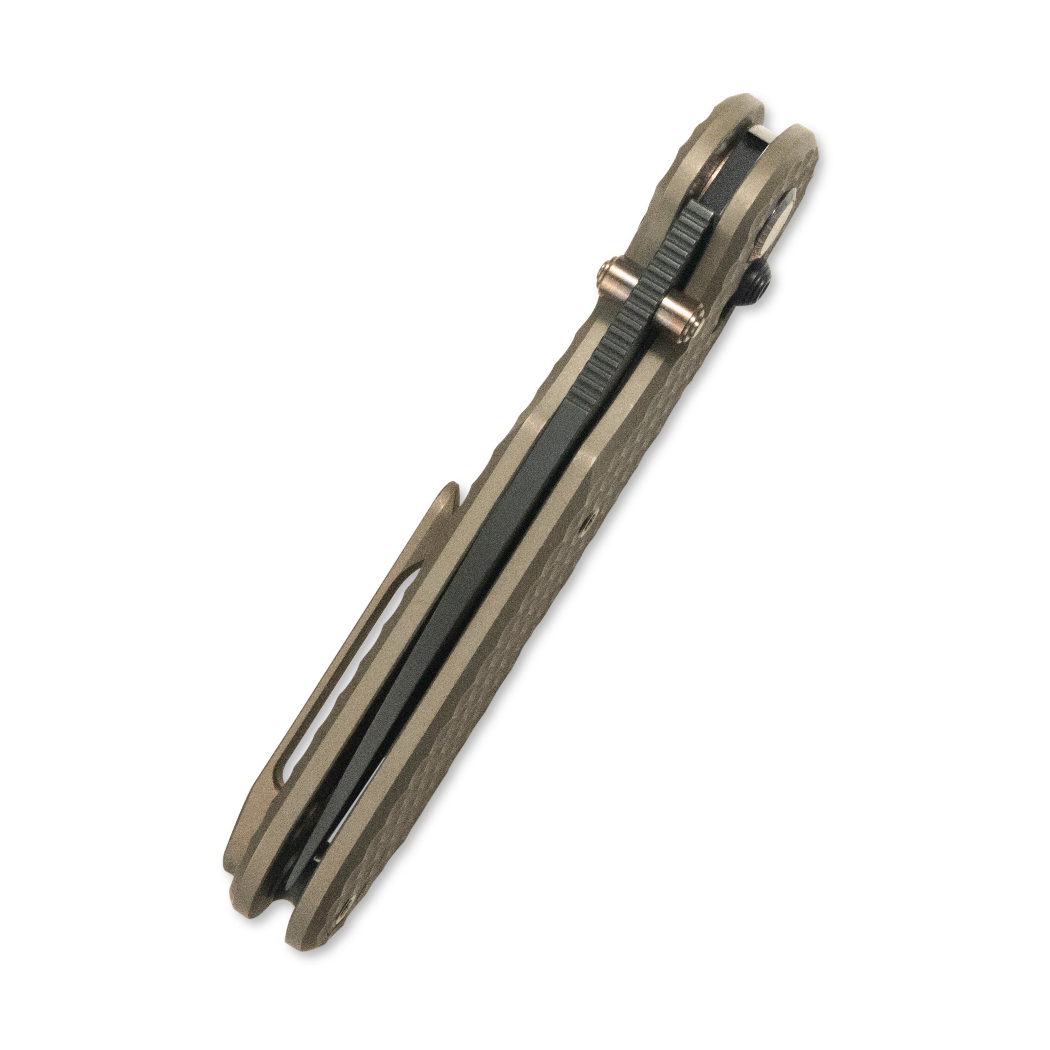 GEO Knife Ethereal Cutter Axis Lock Folding Knife Bronze 6AL4V Titanium Handle 3.0" Blackwash Bohler M390 Blade GEO2402B