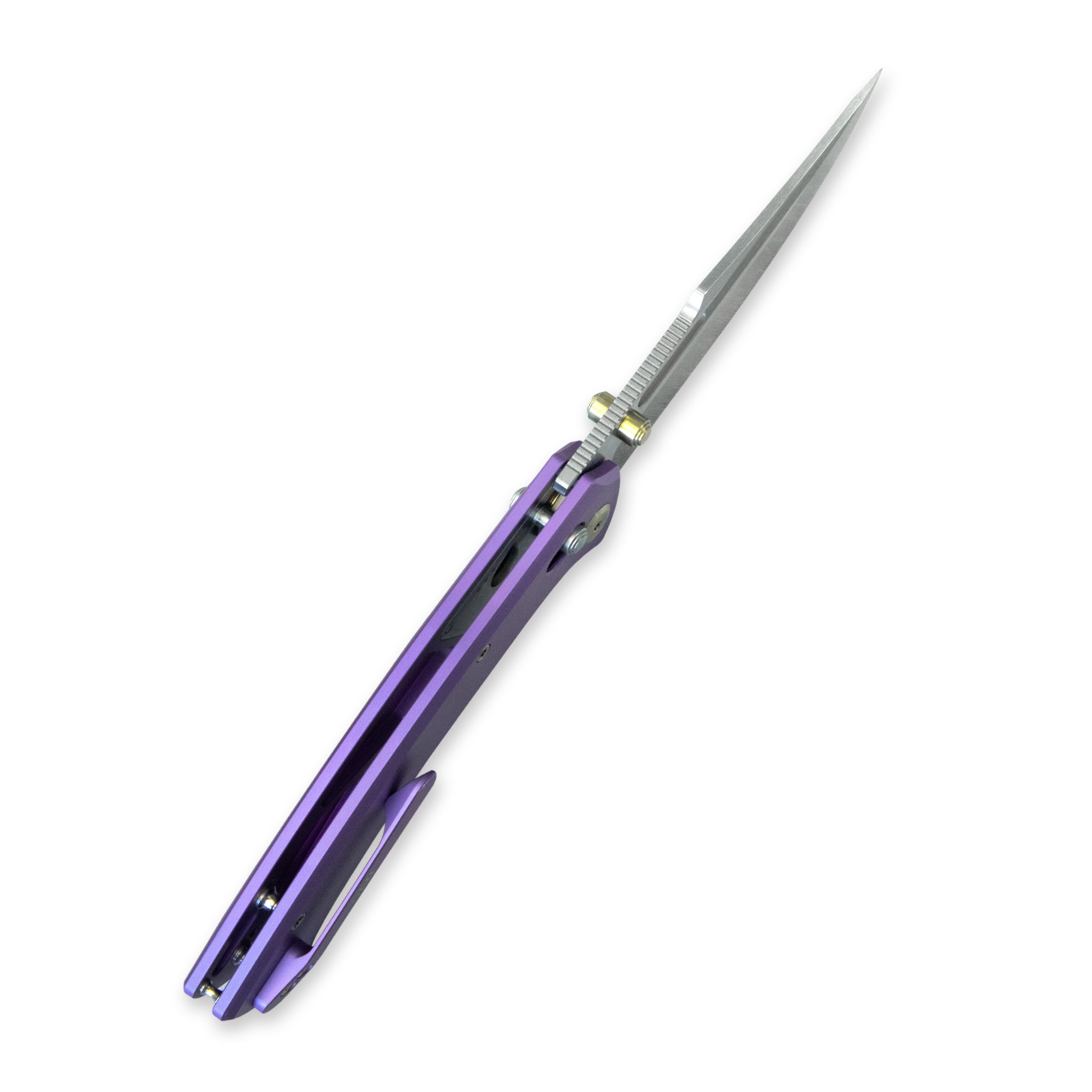 GEO Knife Strix Crossbar lock Folding Knife Purple blue 6AL4V Titanium Handle 3.6" Hand-Rubbed Satin Stonewash Bohler M390 Blade GEO2510D