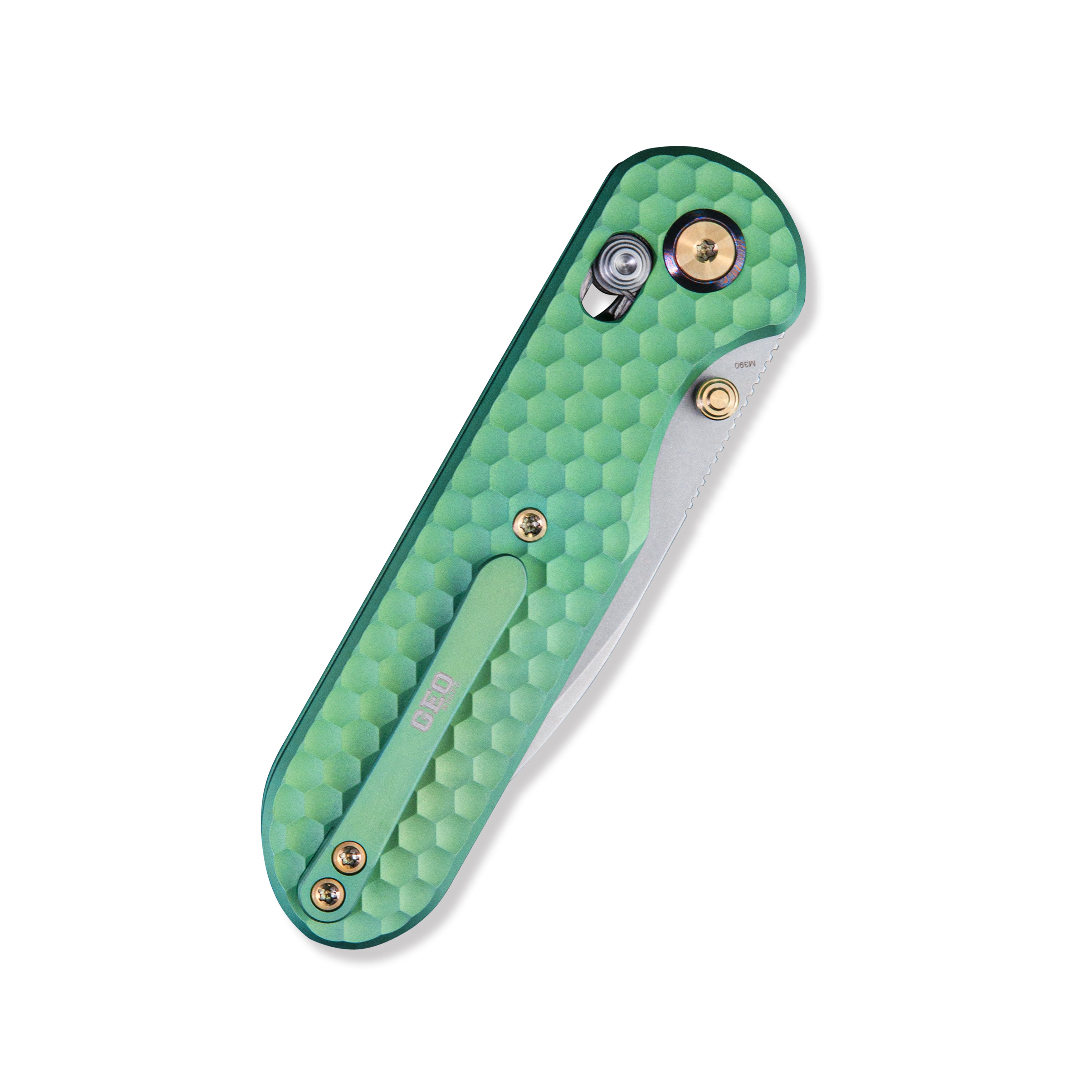 (Pre-order)( Before February 5th): GEO Knife Ethereal Cutter Axis lock Folding Knife Green 6AL4V Titanium Handle 3.0" Stonewash Bohler M390 Blade GEO2402H