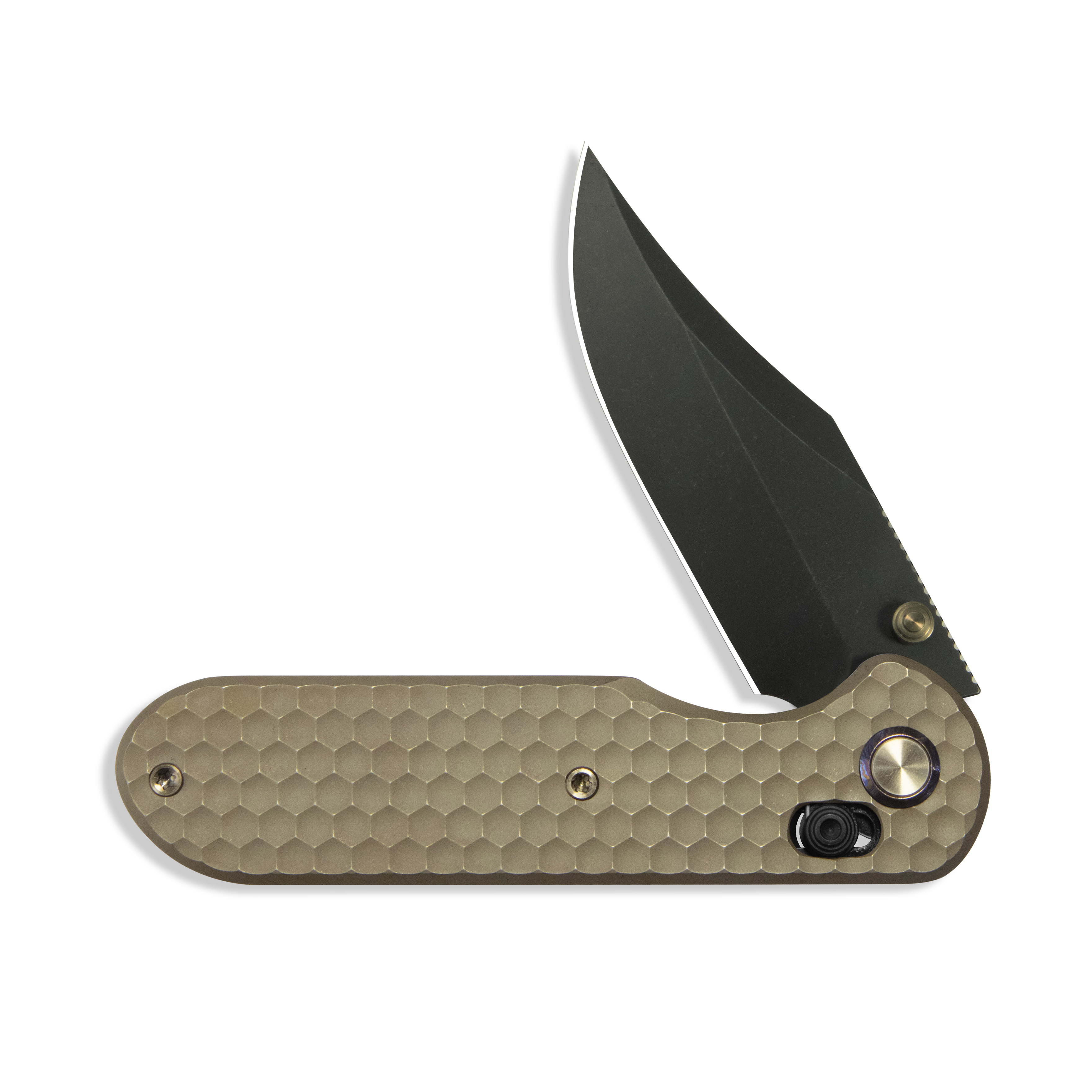 GEO Knife Ethereal Cutter Axis lock Folding Knife Bronze 6AL4V Titanium Handle 3.0" Blackwash Bohler M390 Blade GEO2401B