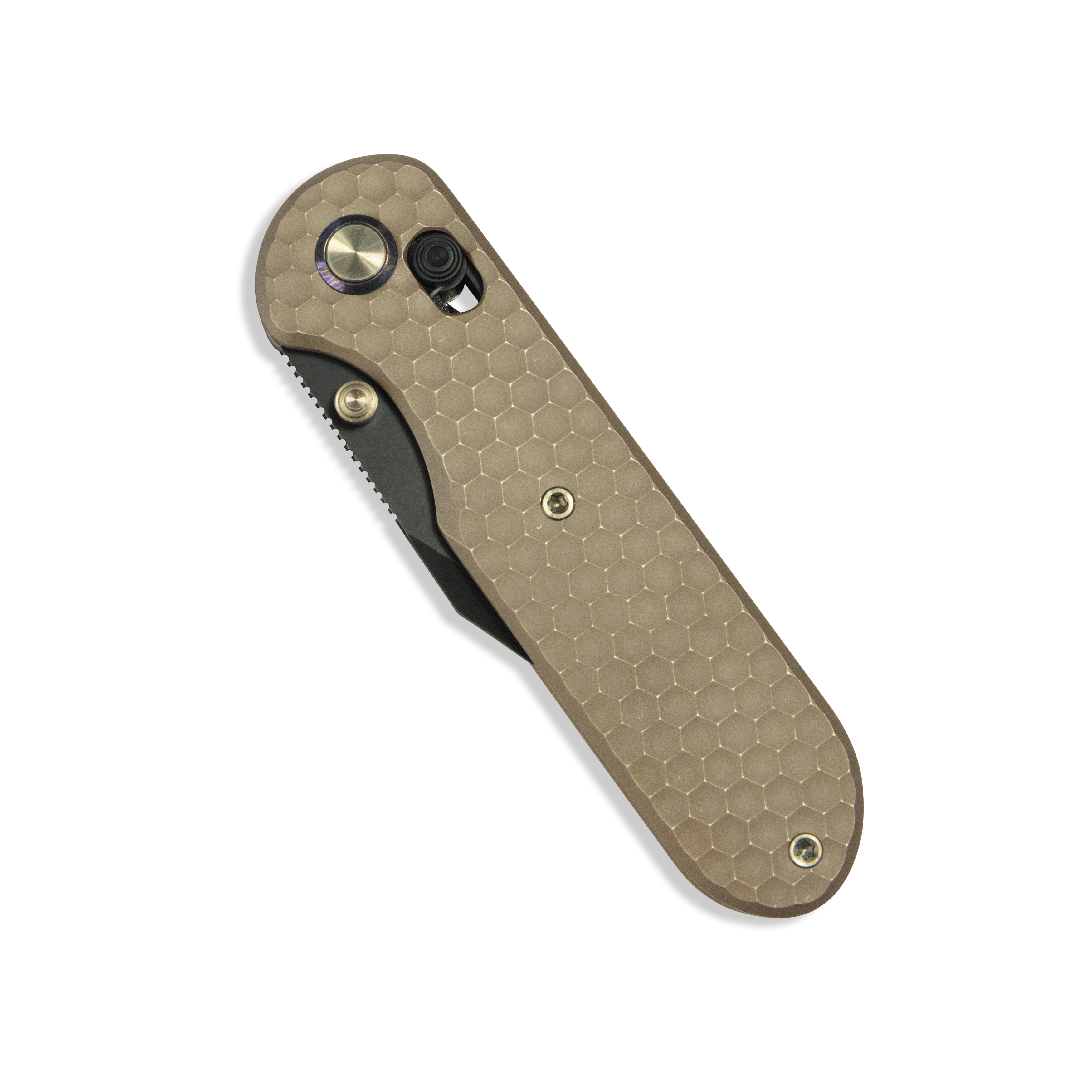 GEO Knife Ethereal Cutter Axis lock Folding Knife Bronze 6AL4V Titanium Handle 3.0" Blackwash Bohler M390 Blade GEO2401B