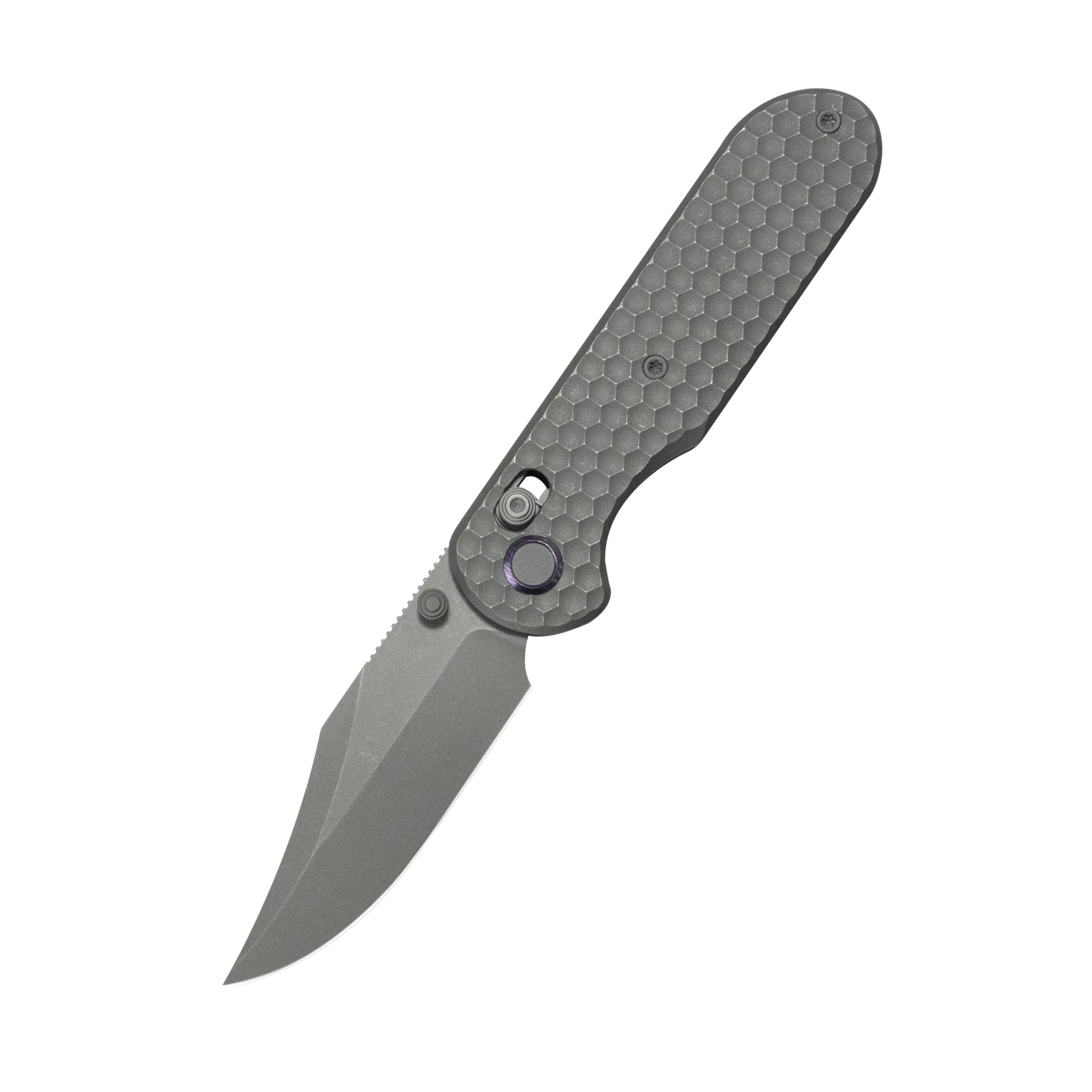 (Pre-order)( Before February 5th):GEO Knife Ethereal Cutter Axis lock Folding Knife Gray 6AL4V Titanium Handle 3.0" Darkwash Bohler M390 Blade GEO2401C