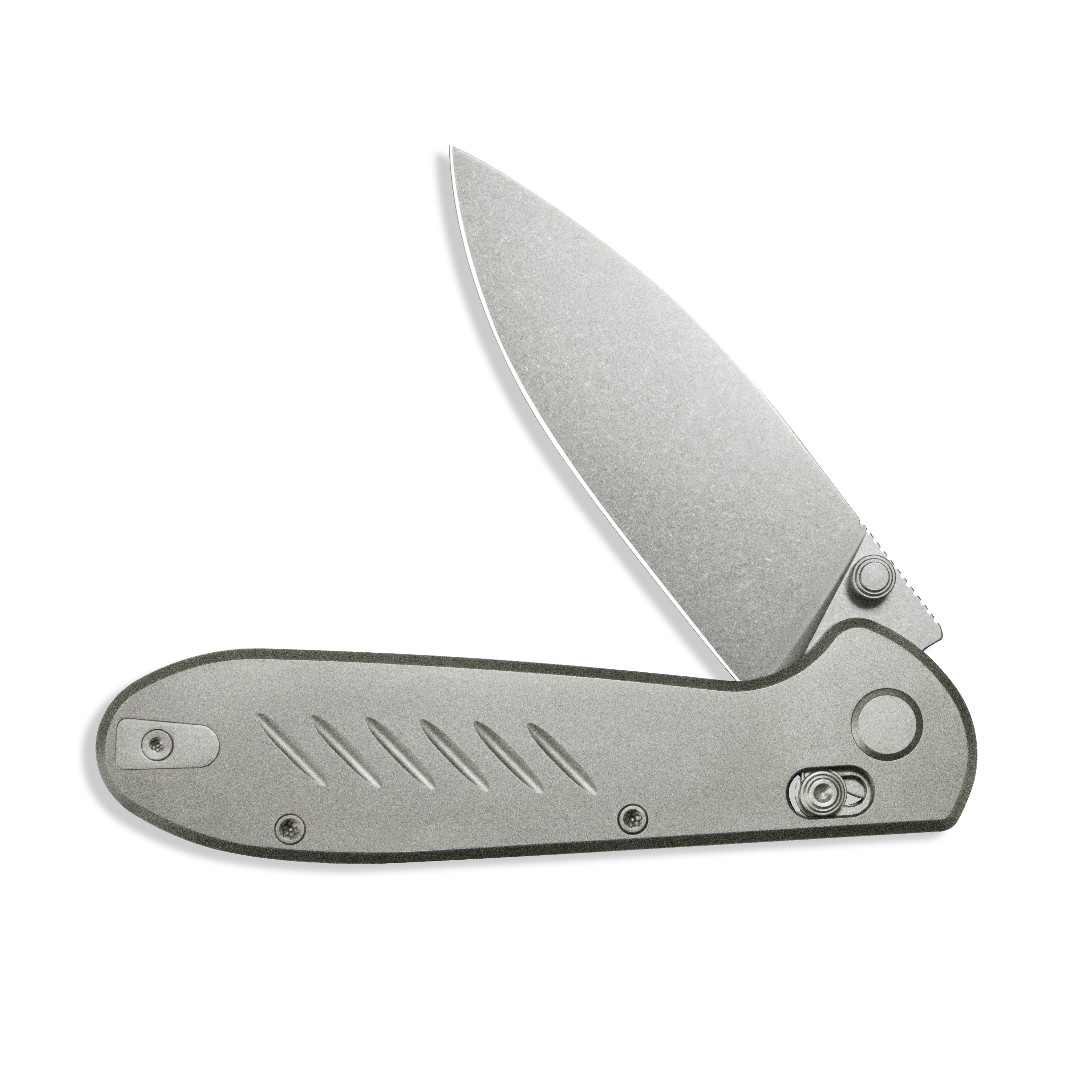 GEO Knife Frost Axis lock Folding Knife Gray 6AL4V Titanium Handle 3.4" Stonewash Bohler M390 Blade GEO2501A