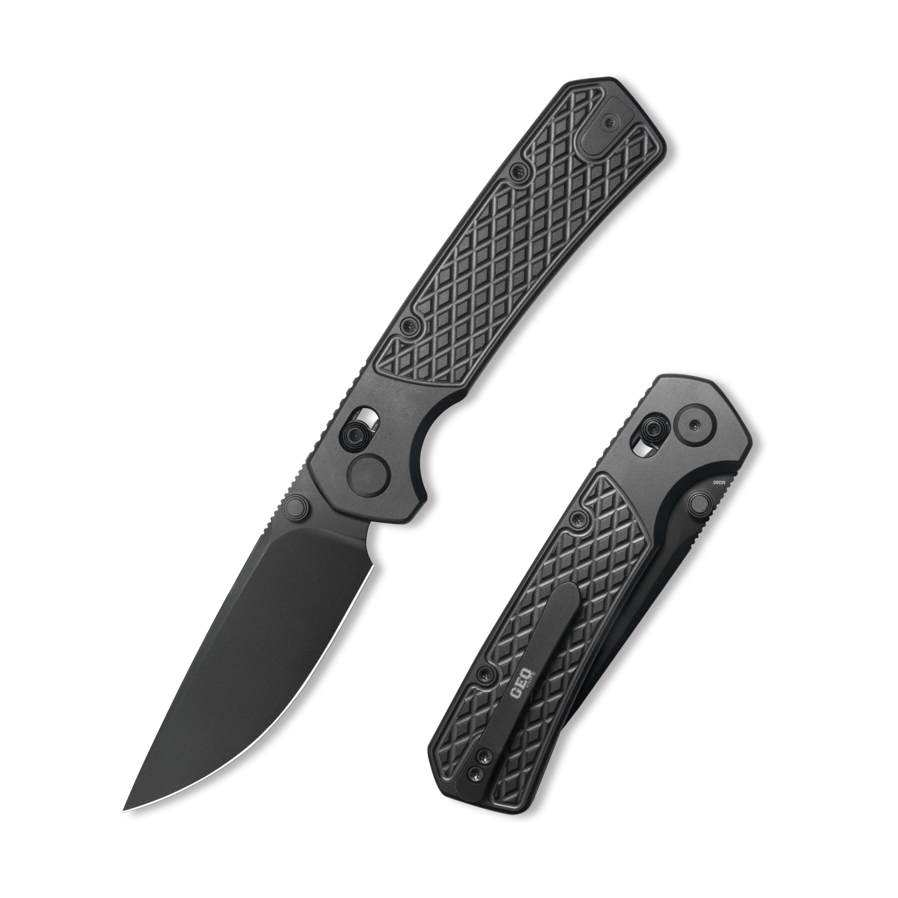 Geo knife Blaze Axis lock Folding Knife Black DLC 6AL4V Titanium Handle 3.3" Black DLC Bohler M390 Blade GEO2502B