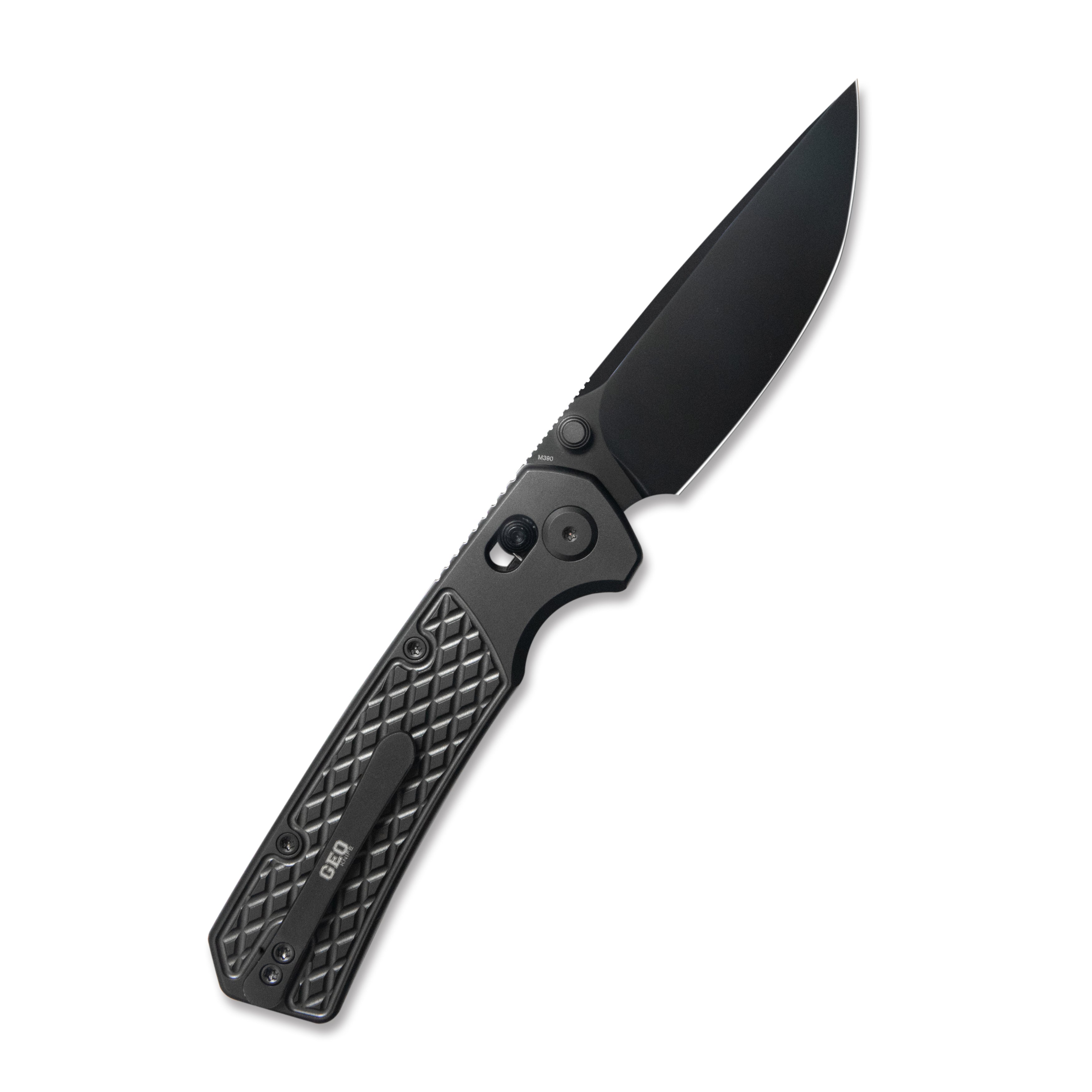 GEO Knife Blaze Axis lock Folding Knife Black DLC 6AL4V Titanium Handle 3.3" Black DLC Bohler M390 Blade GEO2502B