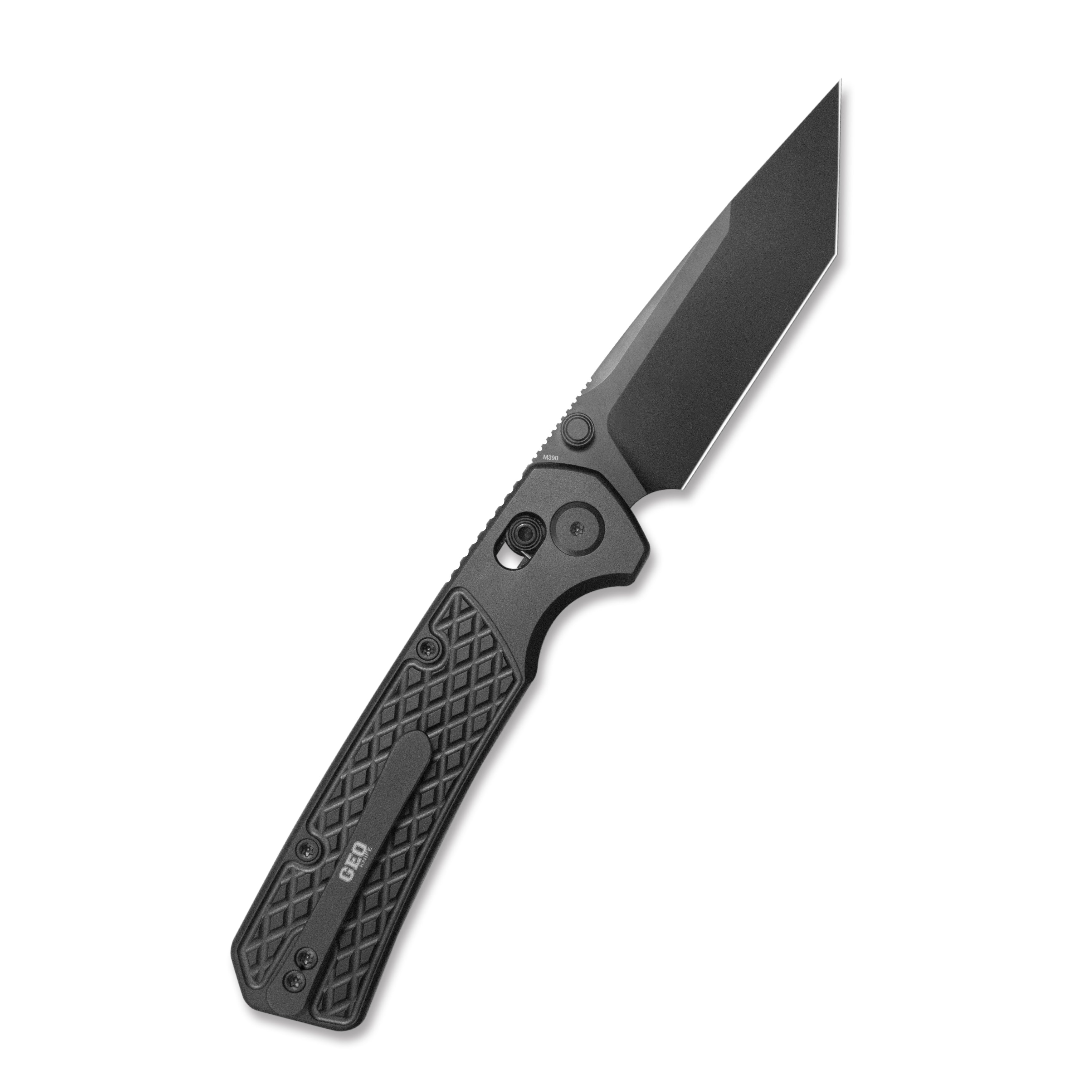 GEO Knife Blaze Axis lock Folding Knife Black DLC 6AL4V Titanium Handle 3.3" Black DLC Bohler M390 Blade GEO2503B
