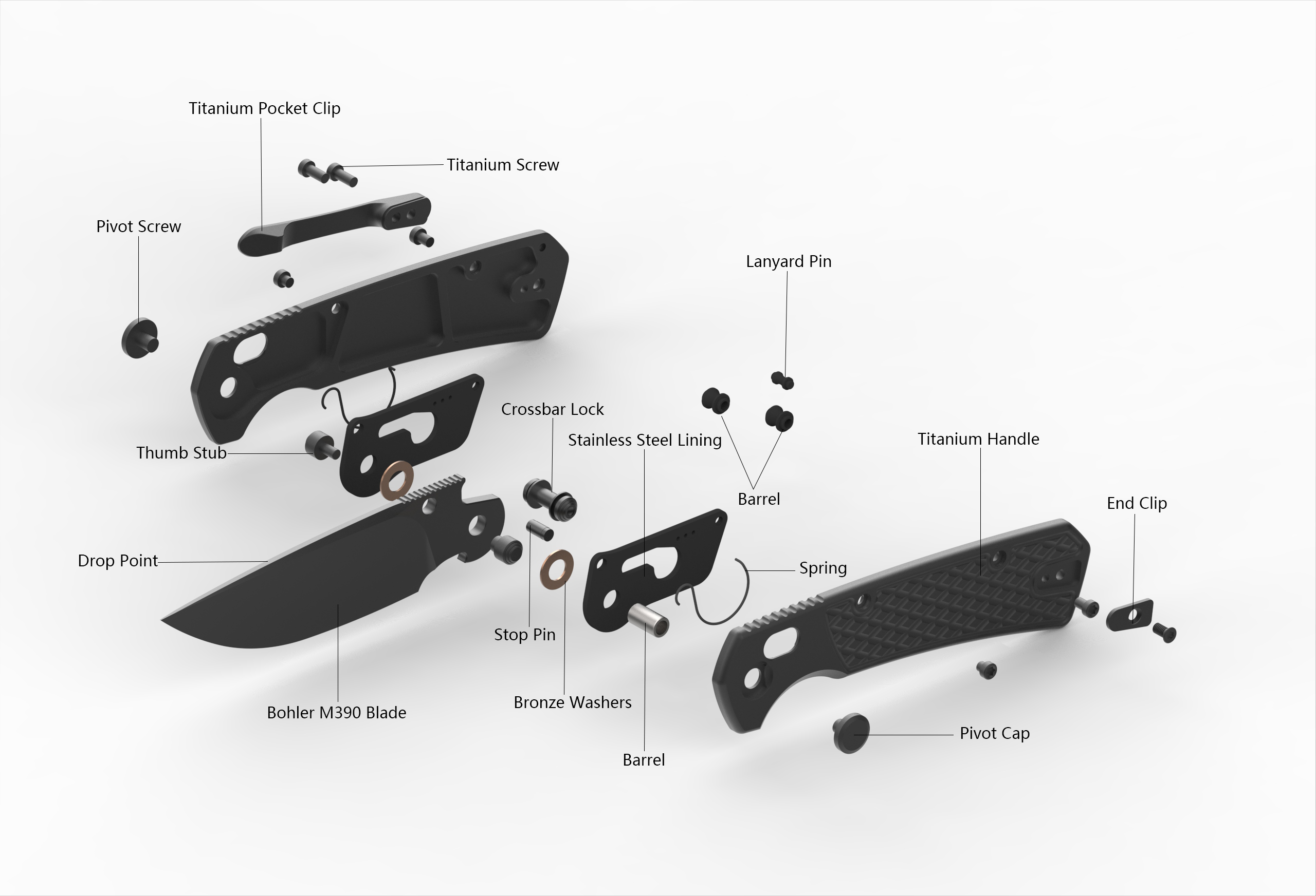 GEO Knife Blaze Axis lock Folding Knife Black DLC 6AL4V Titanium Handle 3.3" Black DLC Bohler M390 Blade GEO2502B