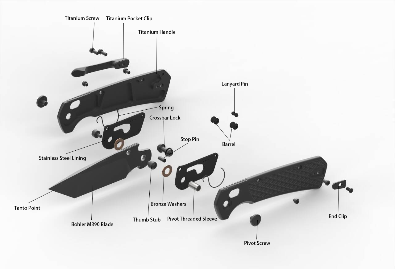 GEO Knife Blaze Axis lock Folding Knife Black DLC 6AL4V Titanium Handle 3.3" Black DLC Bohler M390 Blade GEO2503B