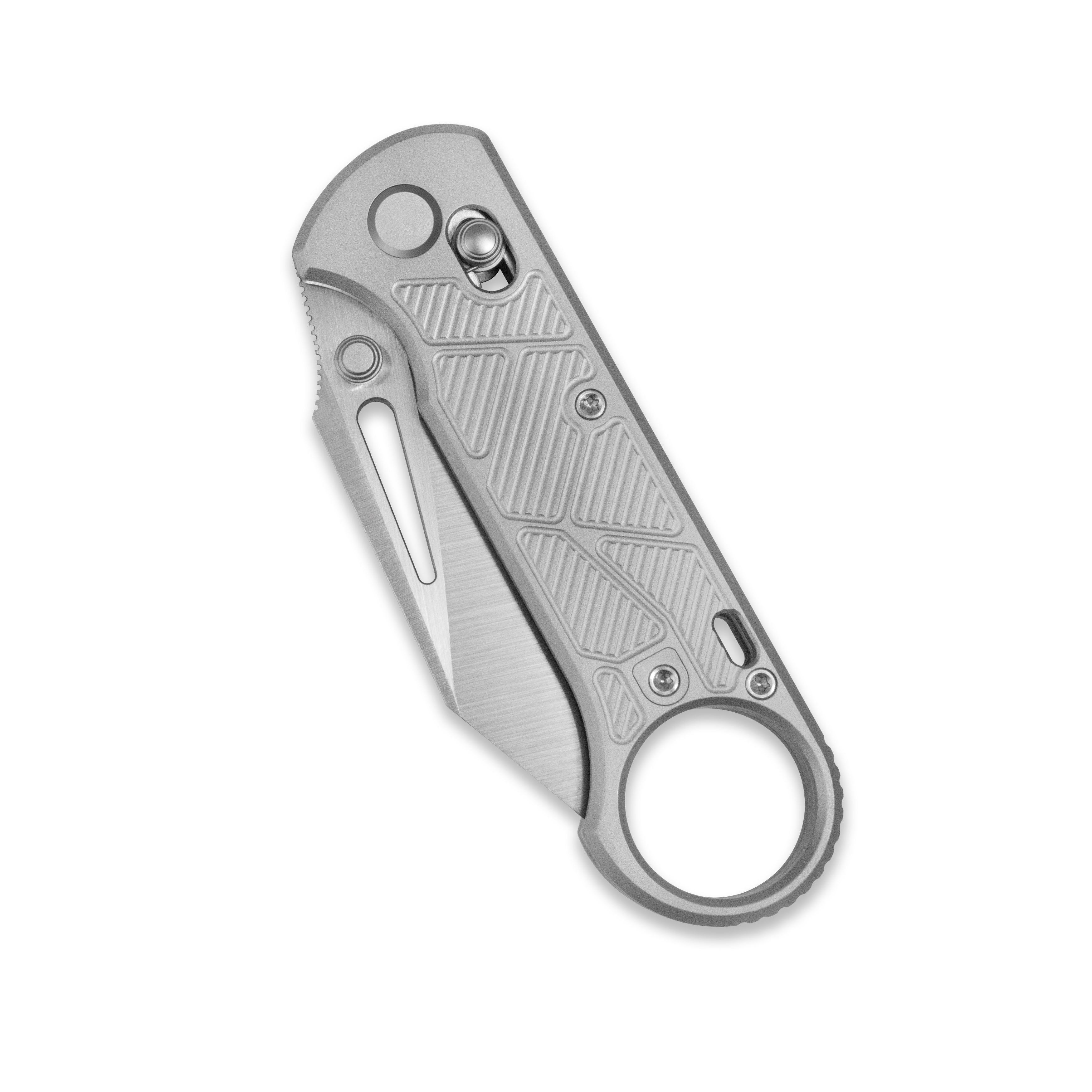 GEO Knife Aska Crossbar lock Folding Knife Gray 6AL4V Titanium Handle 2.8" Hand-Rubbed Satin Stonewash Bohler M390 Blade GEO2511A