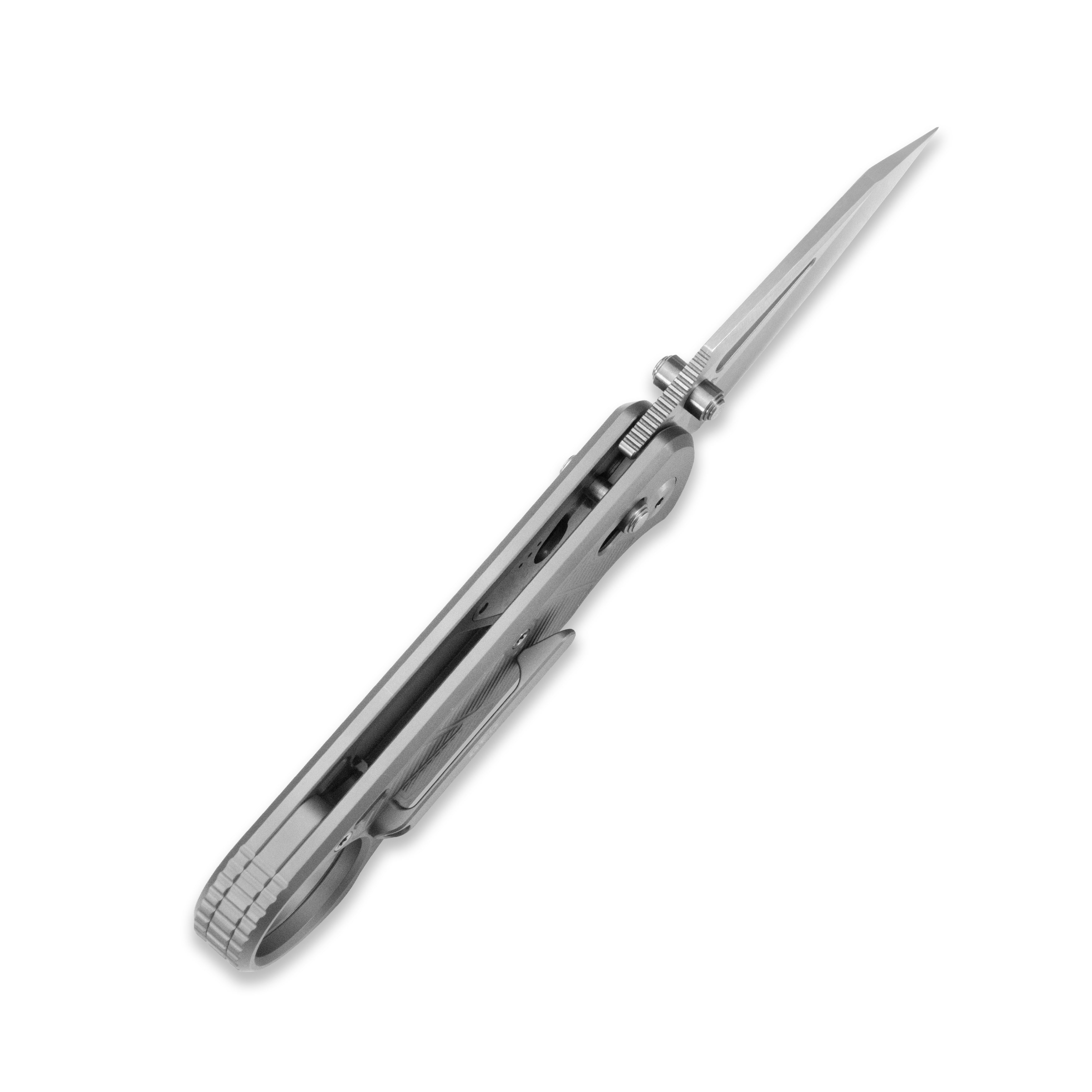 GEO Knife Aska Crossbar lock Folding Knife Gray 6AL4V Titanium Handle 2.8" Hand-Rubbed Satin Stonewash Bohler M390 Blade GEO2511A