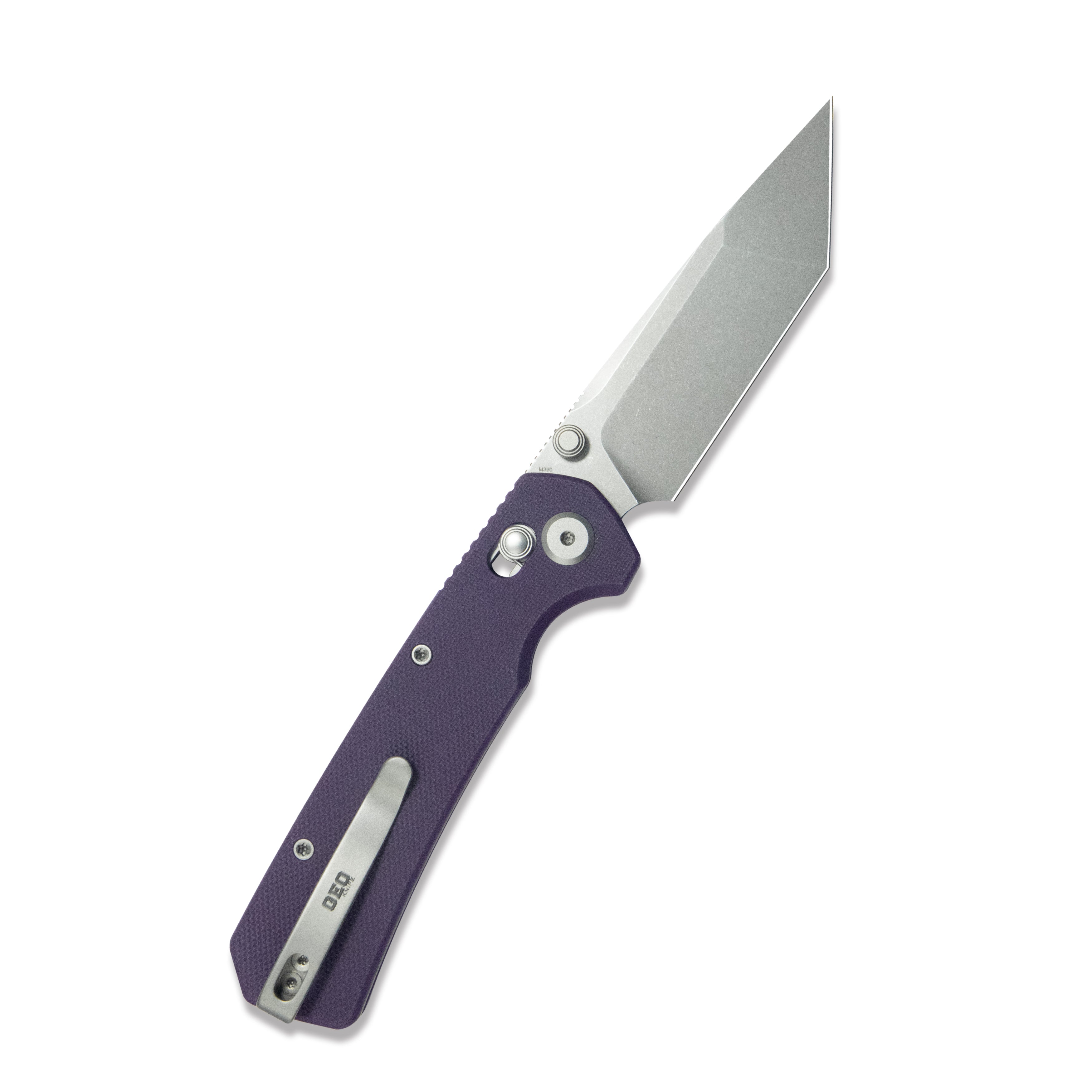 ( Pre-order ) GEO Knife Blaze Crossbar lock Folding Knife Purple G10 Handle 3.3" Stonewash Bohler M390 Blade GEO2503F