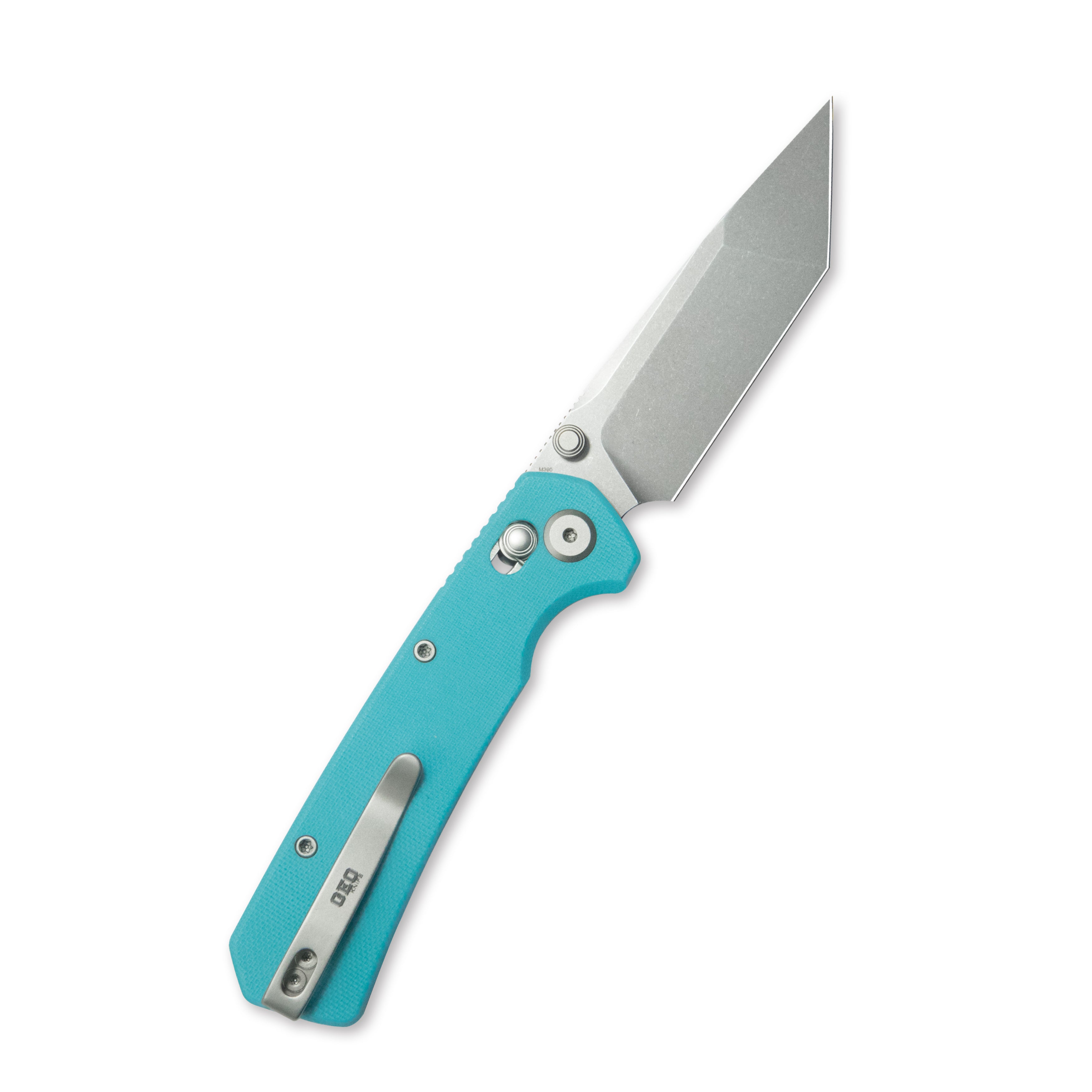 GEO Knife Blaze Crossbar lock Folding Knife Tiffany Blue G10 Handle 3.3" Stonewash Bohler M390 Blade GEO2503E