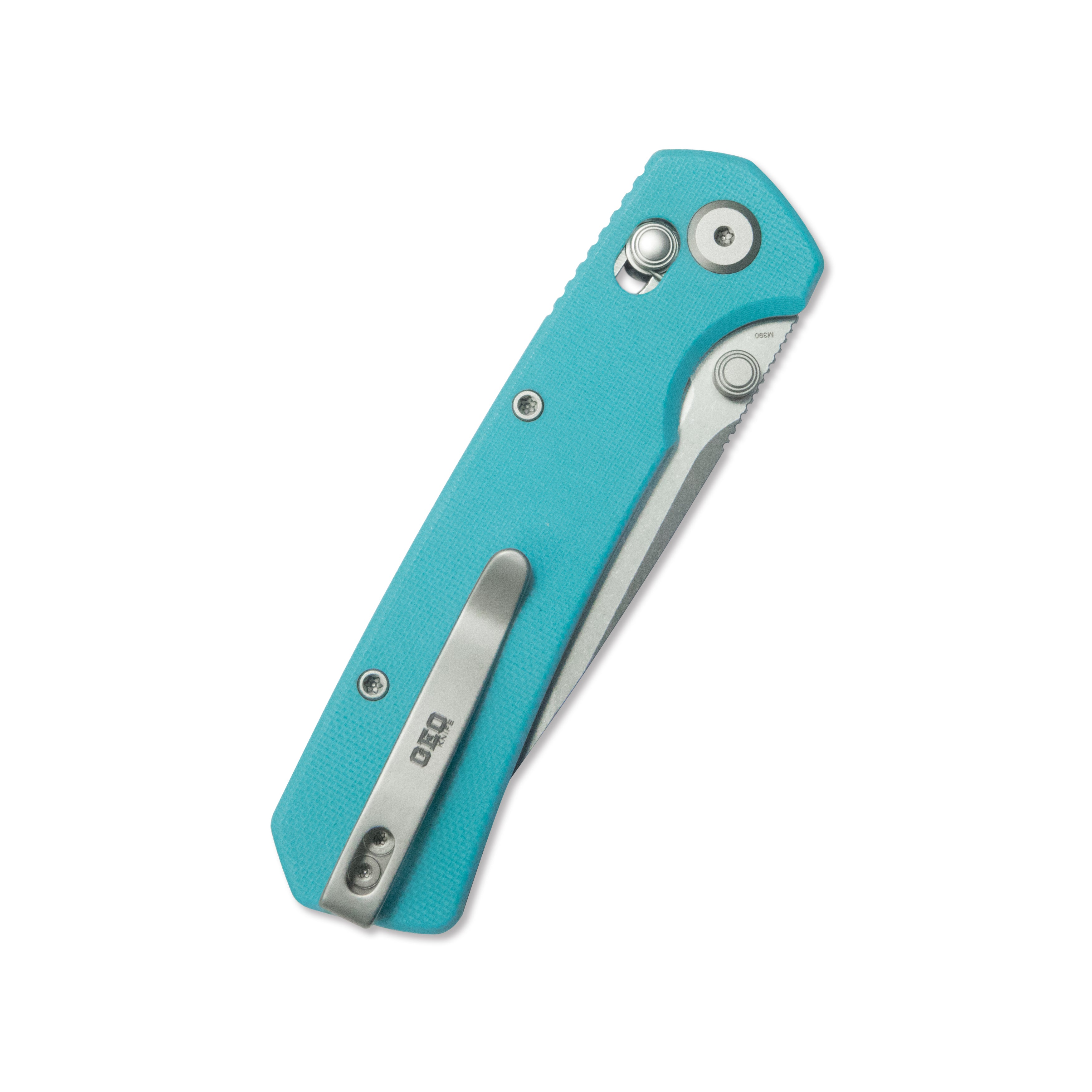 ( Pre-order ) GEO Knife Blaze Crossbar lock Folding Knife Tiffany Blue G10 Handle 3.3" Stonewash Bohler M390 Blade GEO2503E