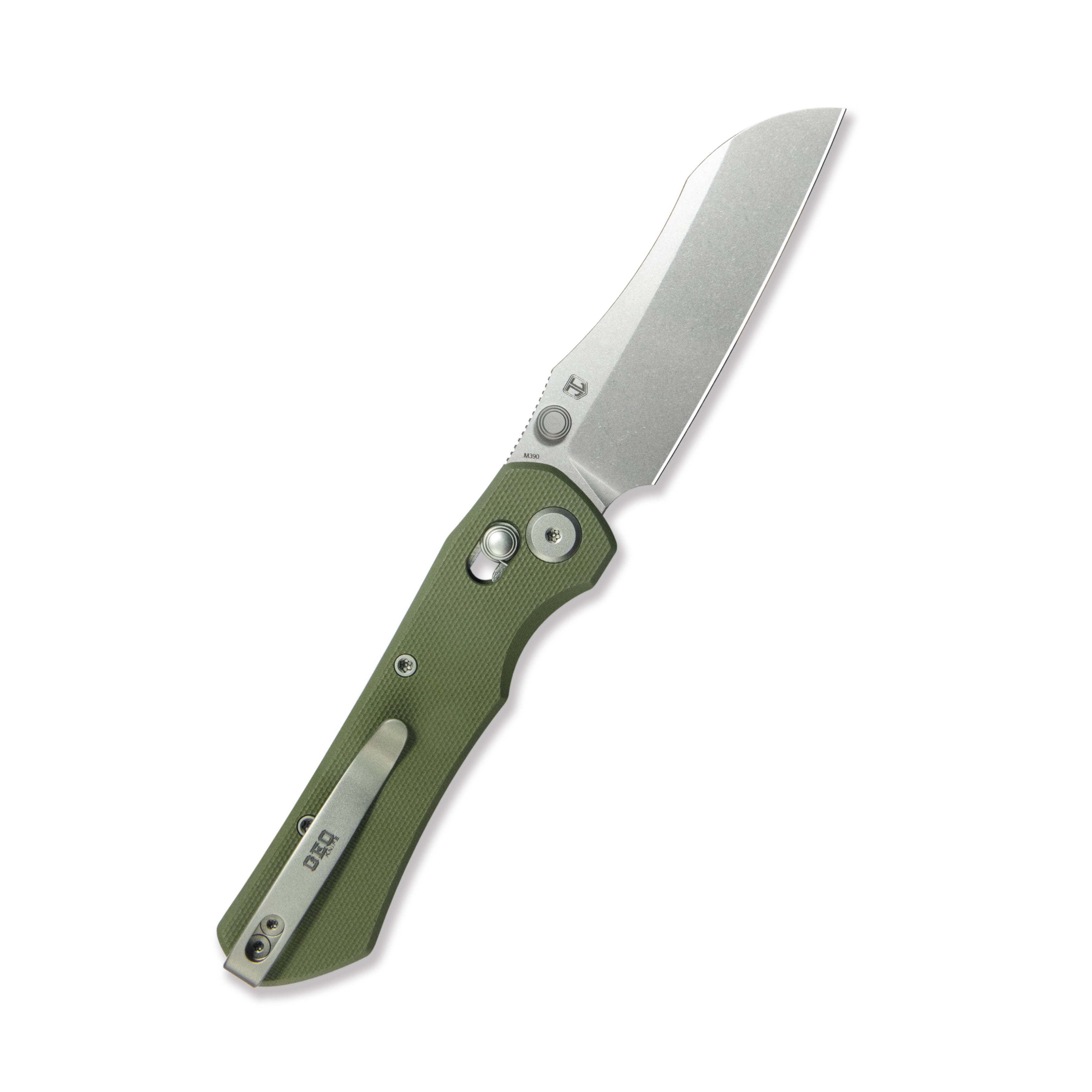 GEO Knife Komodo Crossbar lock Folding Knife Green G10 Handle 3.1" Stonewash Bohler M390 Blade GEO2509I