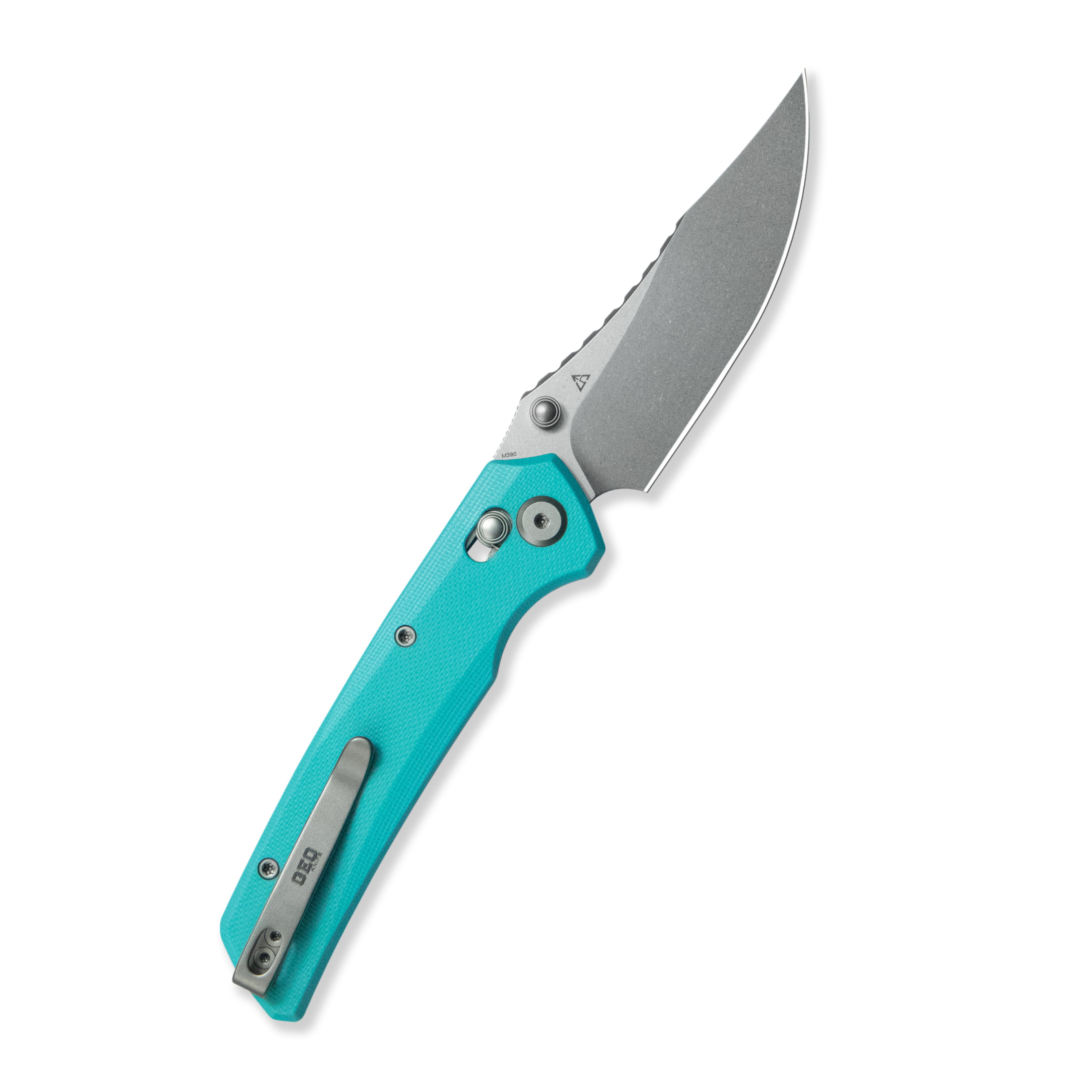 GEO Knife Cirex Crossbar lock Folding Knife Tiffany Blue G10 Handle 3.5" Stonewash Bohler M390 Blade GEO2601B