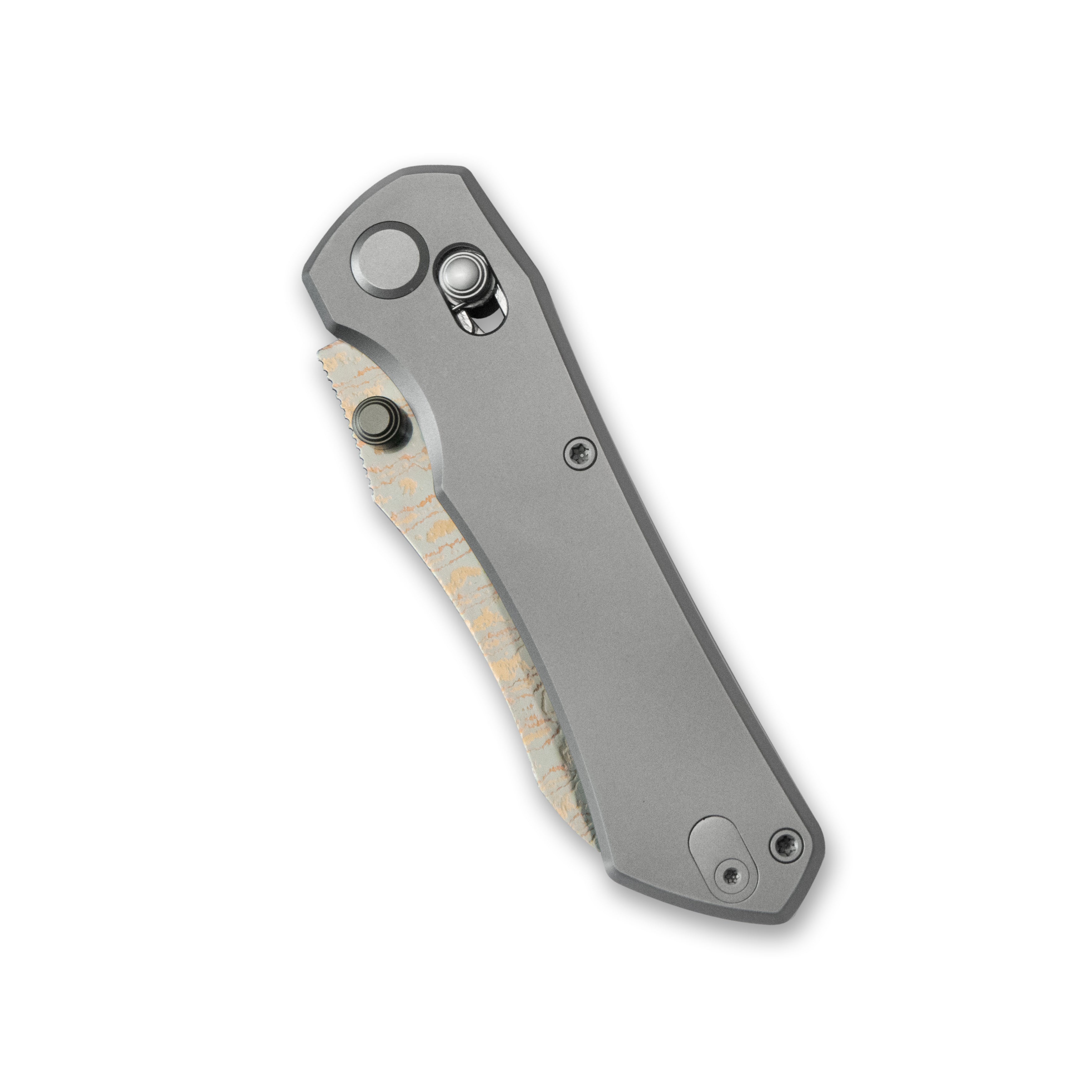 GEO Knife Komodo Axis lock Folding Knife Gray 6AL4V Titanium Handle 3.1" Damascus Steel & Copper Blade（10Cr15CoMoV) GEO2509A