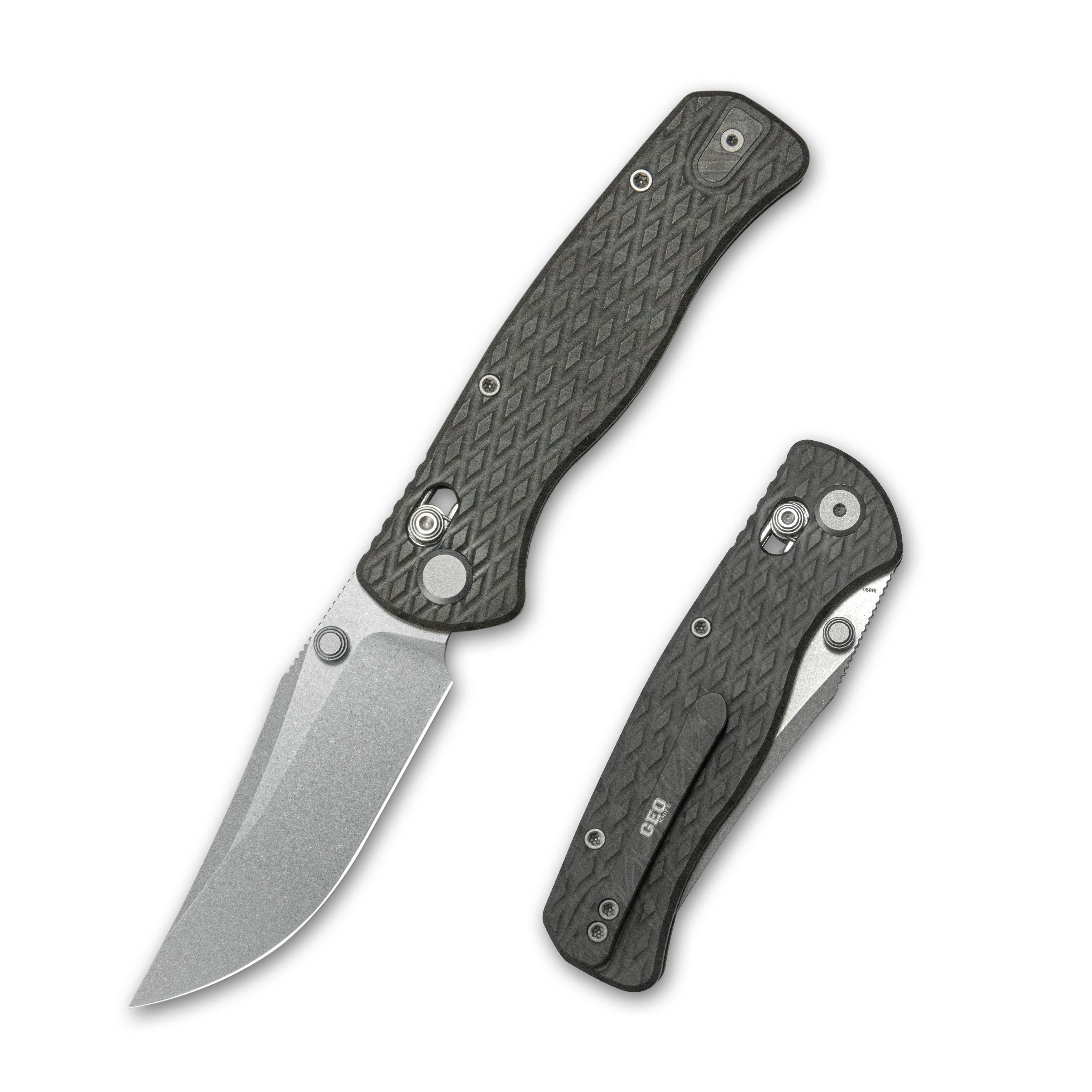 (Pre-order) : Geo knife Sharp Shadow Axis lock Folding Knife  Tiger Stripe Pattern Flamed 6AL4V Titanium Handle 3.4" Stonewash Bohler M390 Blade GEO2504C