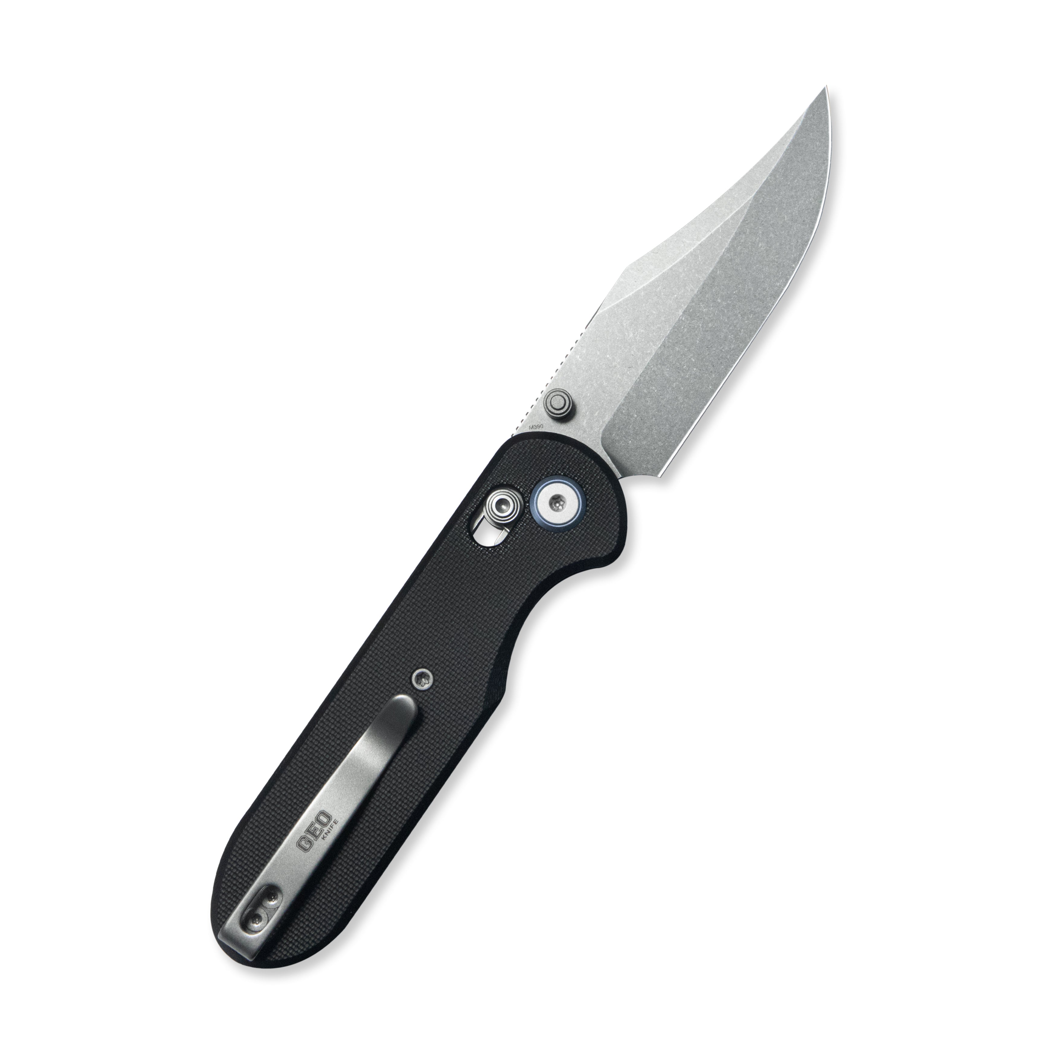 Geo knife Ethereal Cutter Axis lock Folding Knife Black G10 Handle 3.0" Stonewash Bohler M390 Blade GEO2401F