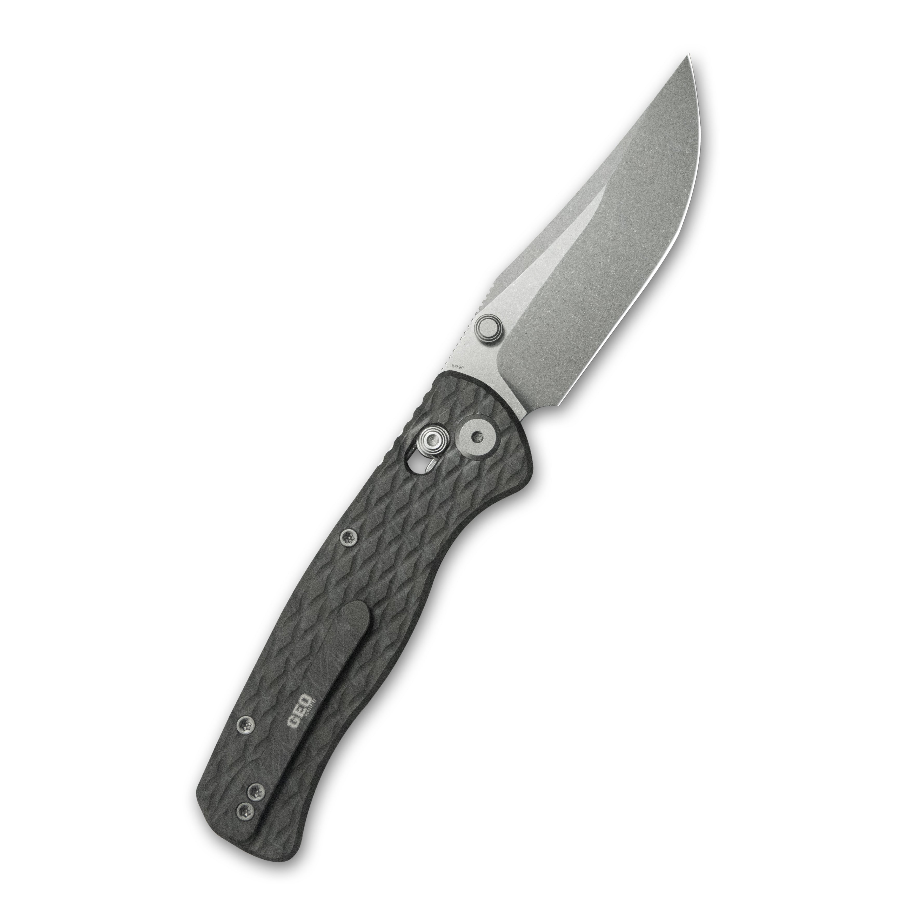 (Pre-order) : Geo knife Sharp Shadow Axis lock Folding Knife  Tiger Stripe Pattern Flamed 6AL4V Titanium Handle 3.4" Stonewash Bohler M390 Blade GEO2504C