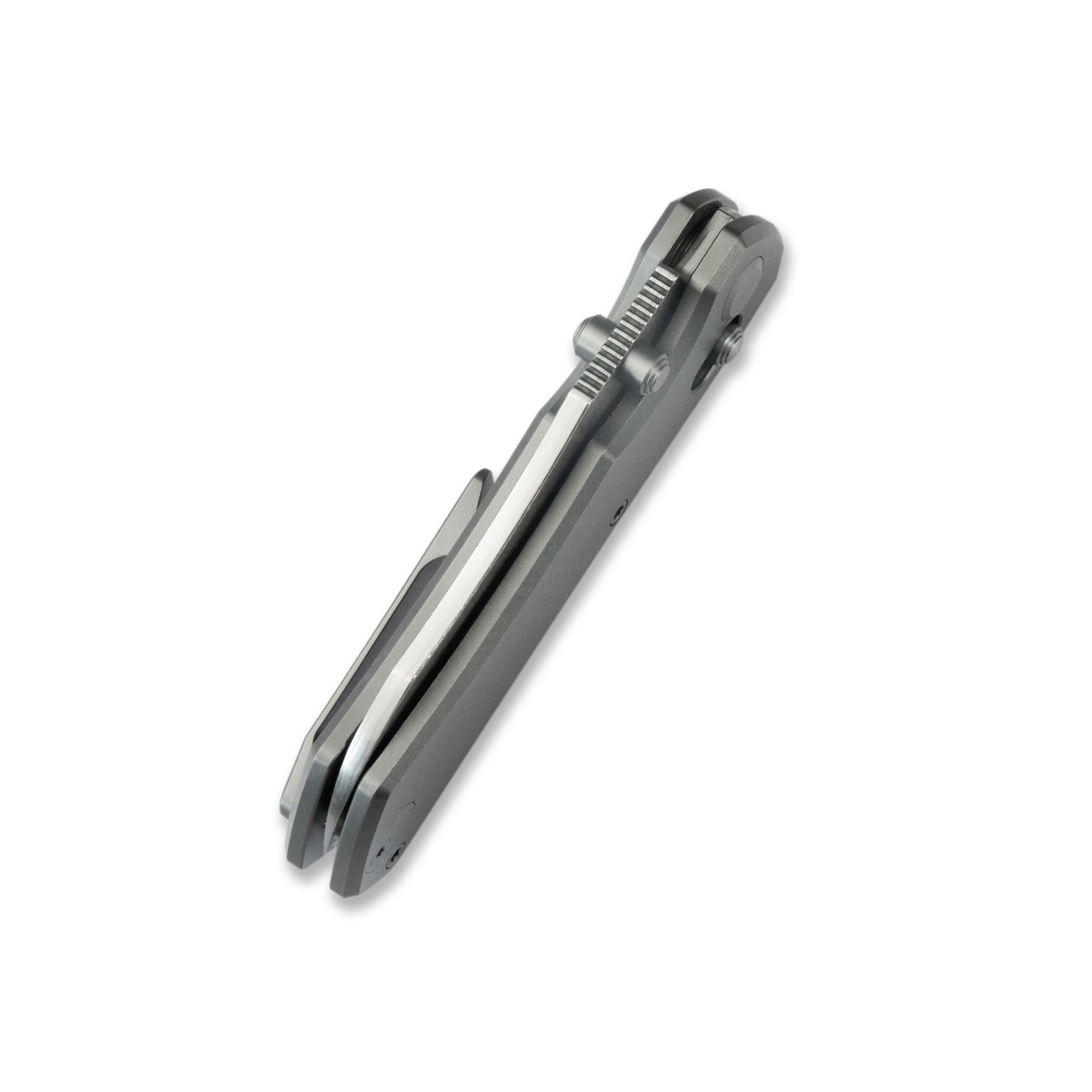 GEO Knife Komodo Axis lock Folding Knife Gray 6AL4V Titanium Handle 3.1" Damascus Steel & Copper Blade（10Cr15CoMoV) GEO2509A