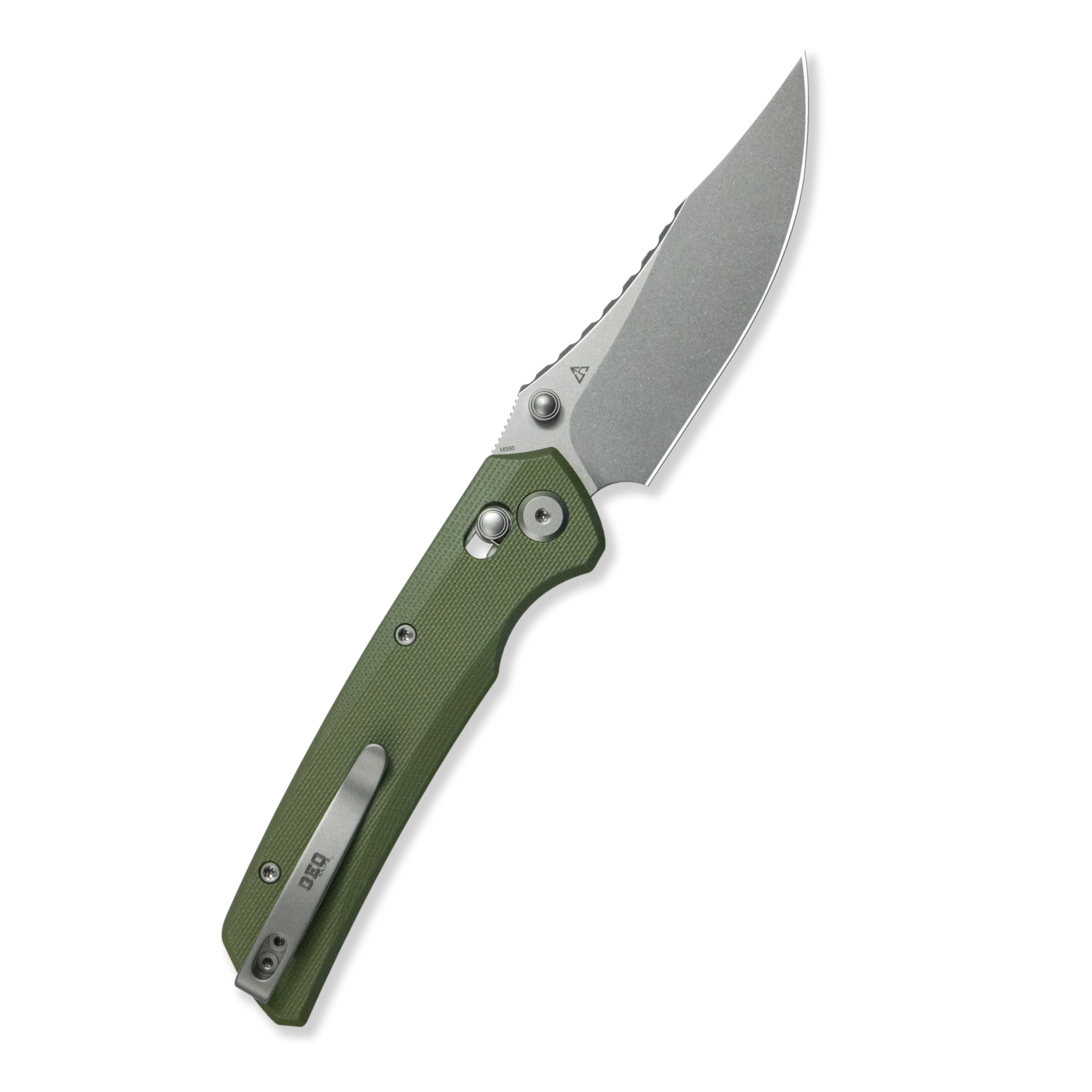 GEO Knife Cirex Crossbar lock Folding Knife Green G10 Handle 3.5" Stonewash Bohler M390 Blade GEO2601D