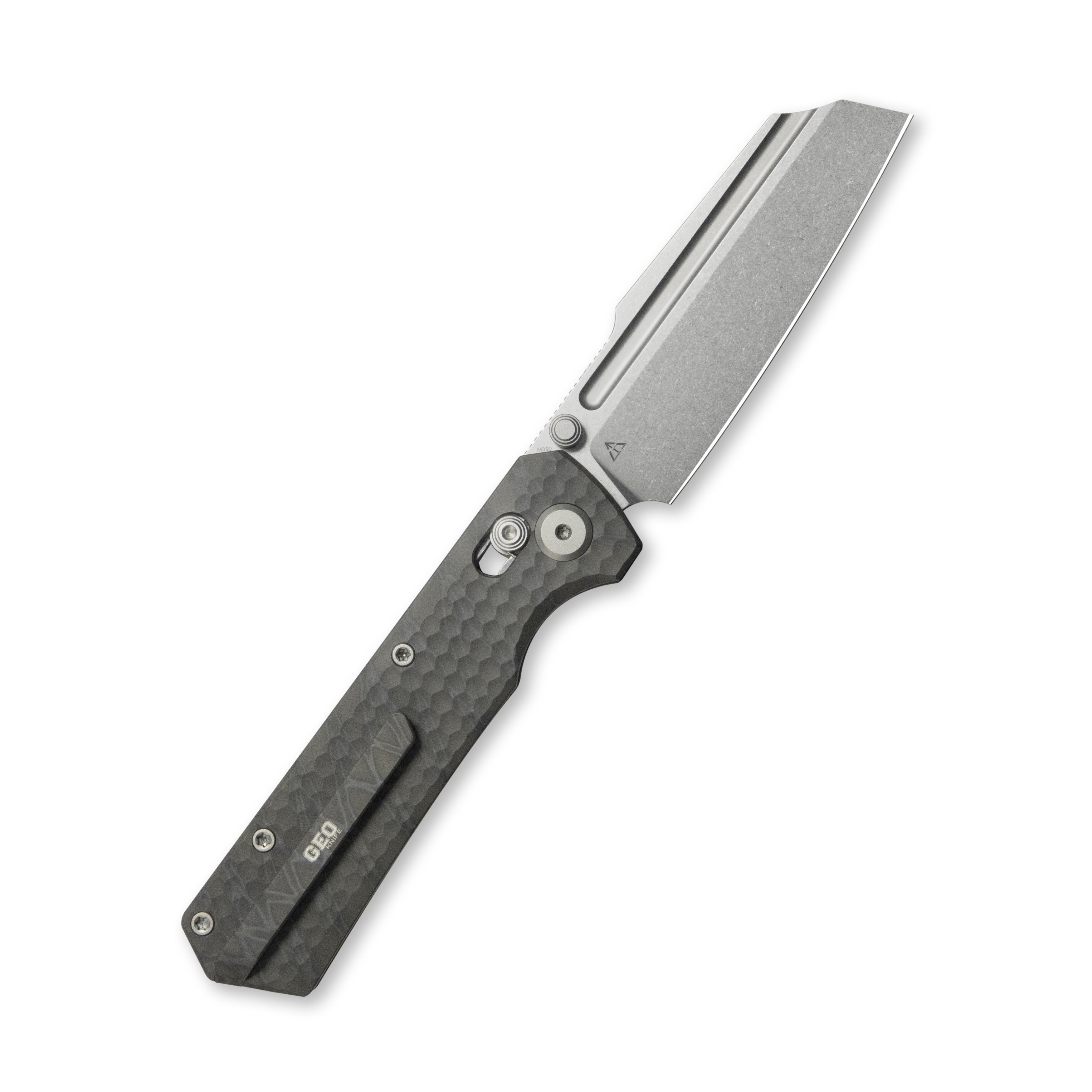 Geo knife Noxiz Axis lock Folding Knife Tiger Stripe Pattern Flamed 6AL4V Titanium Handle 3.1" Stonewash Bohler M390 Blade GEO2506B