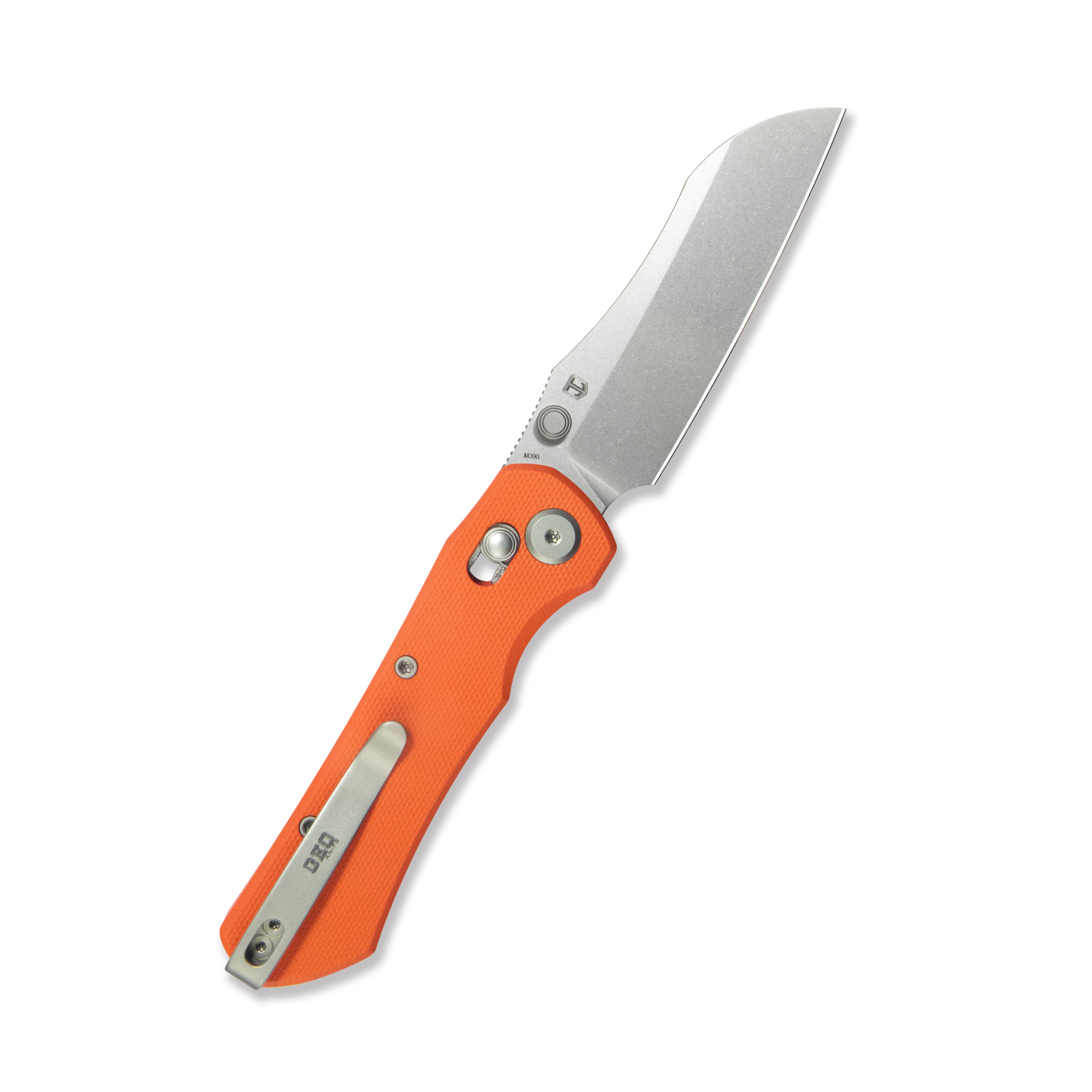 GEO Knife Komodo Crossbar lock Folding Knife Orange G10 Handle 3.1" Stonewash Bohler M390 Blade GEO2509H