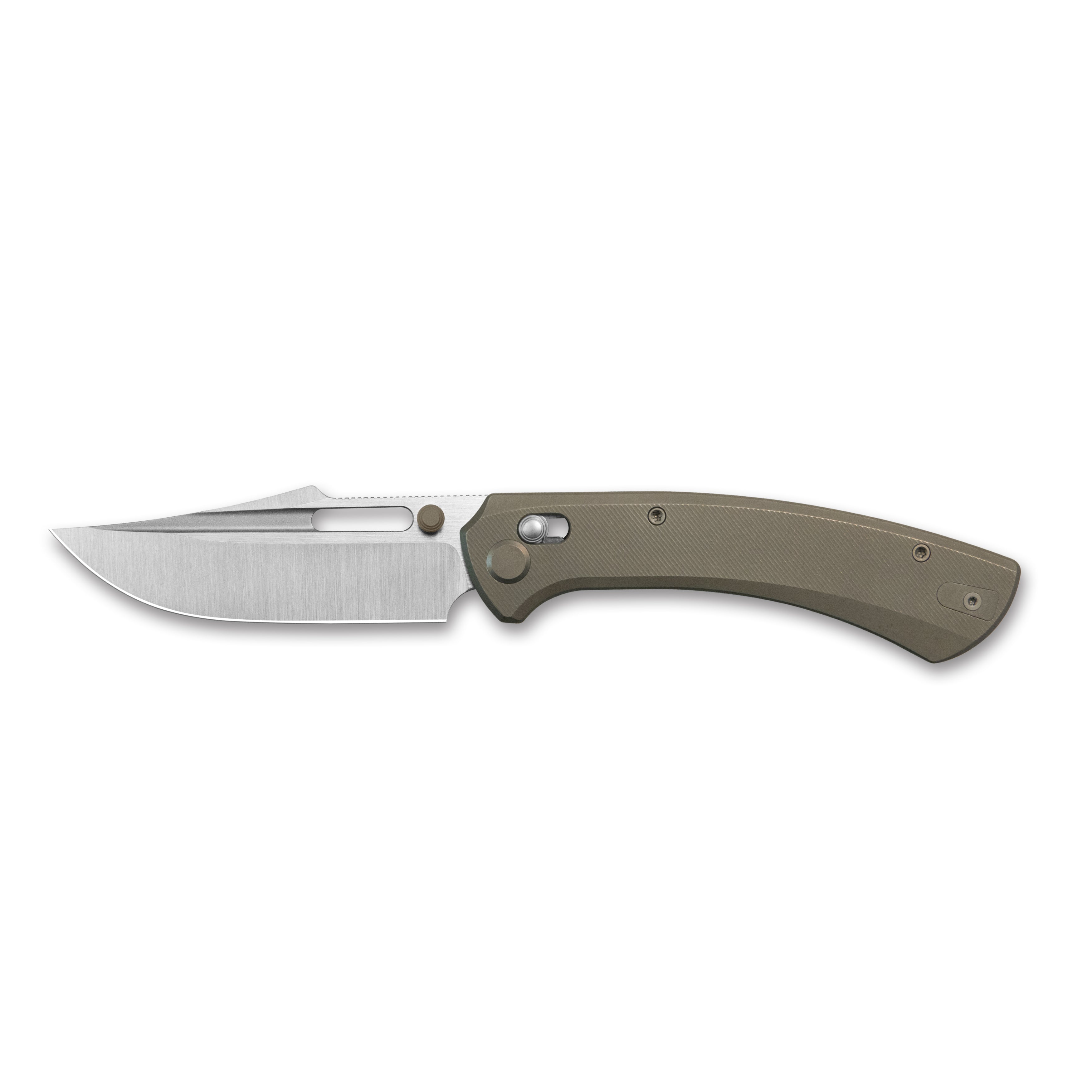 GEO Knife Strix Crossbar lock Folding Knife Bronze 6AL4V Titanium Handle 3.6" Hand-Rubbed  Satin  Stonewash Bohler M390 Blade GEO2510C