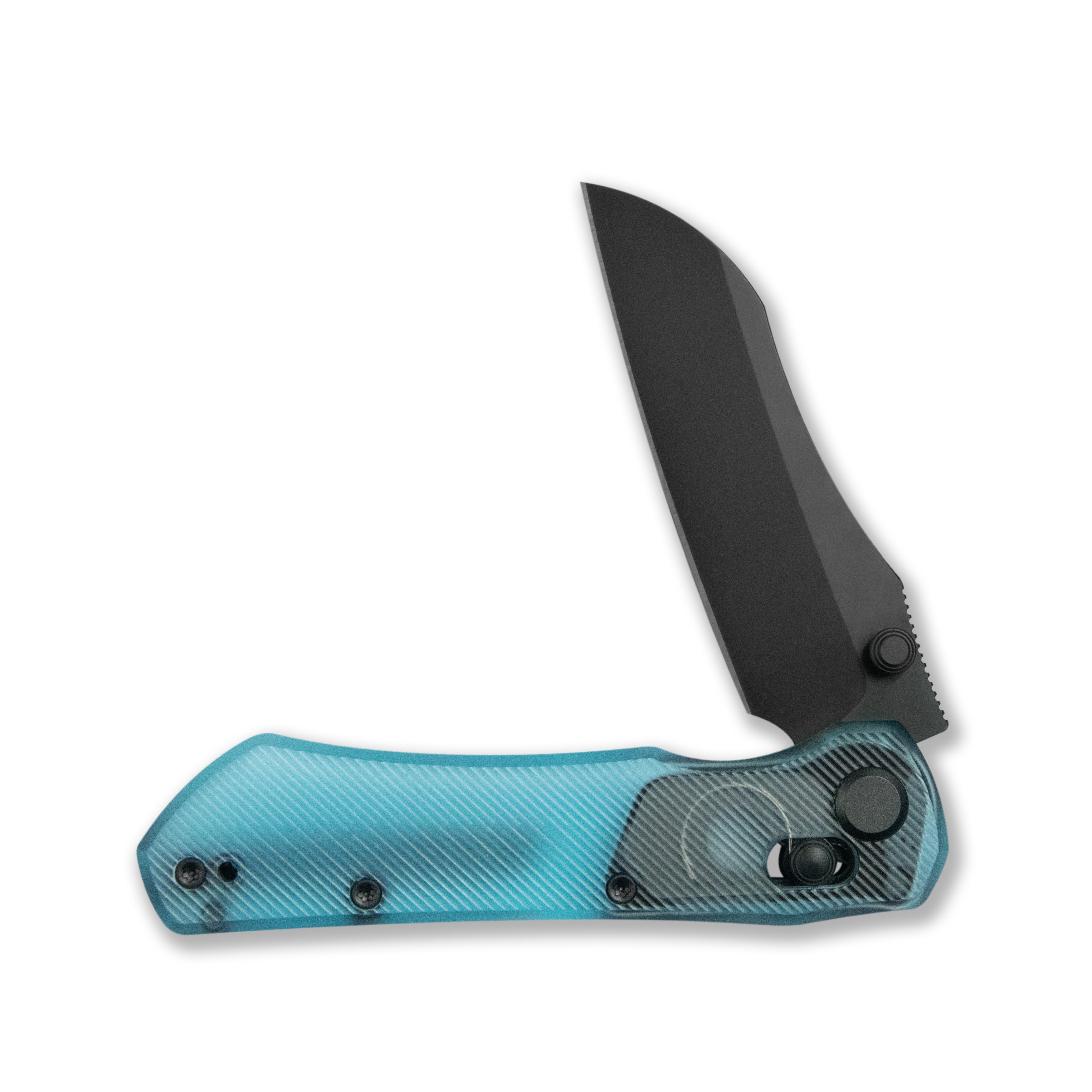 Blade HQ Exclusives SKU : GEO Knife Komodo Crossbar lock Folding Knife Blue Acrylic Handle 3.1" Black DLC CPM S90V Blade GEO2509O