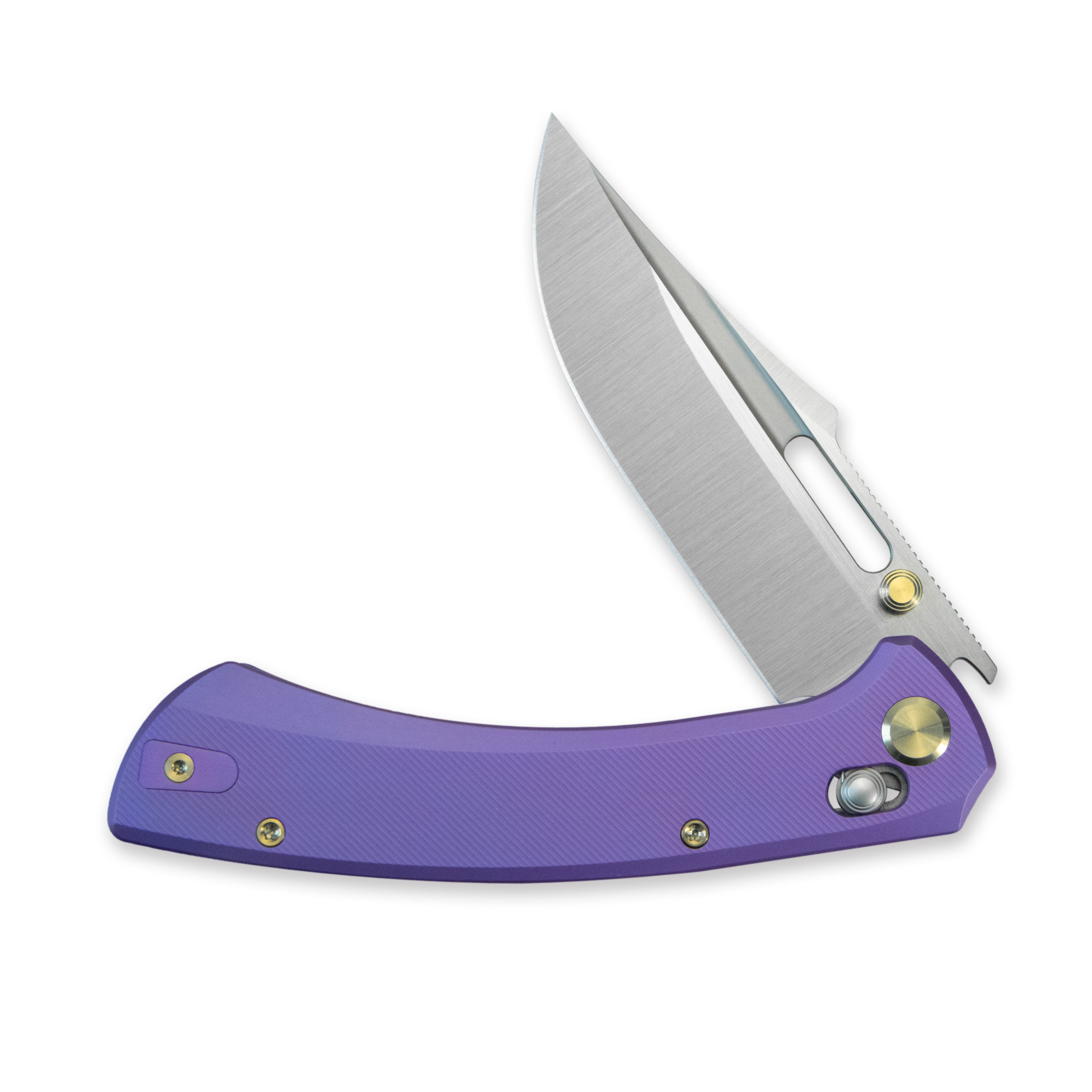 GEO Knife Strix Crossbar lock Folding Knife Purple blue 6AL4V Titanium Handle 3.6" Hand-Rubbed Satin Stonewash Bohler M390 Blade GEO2510D