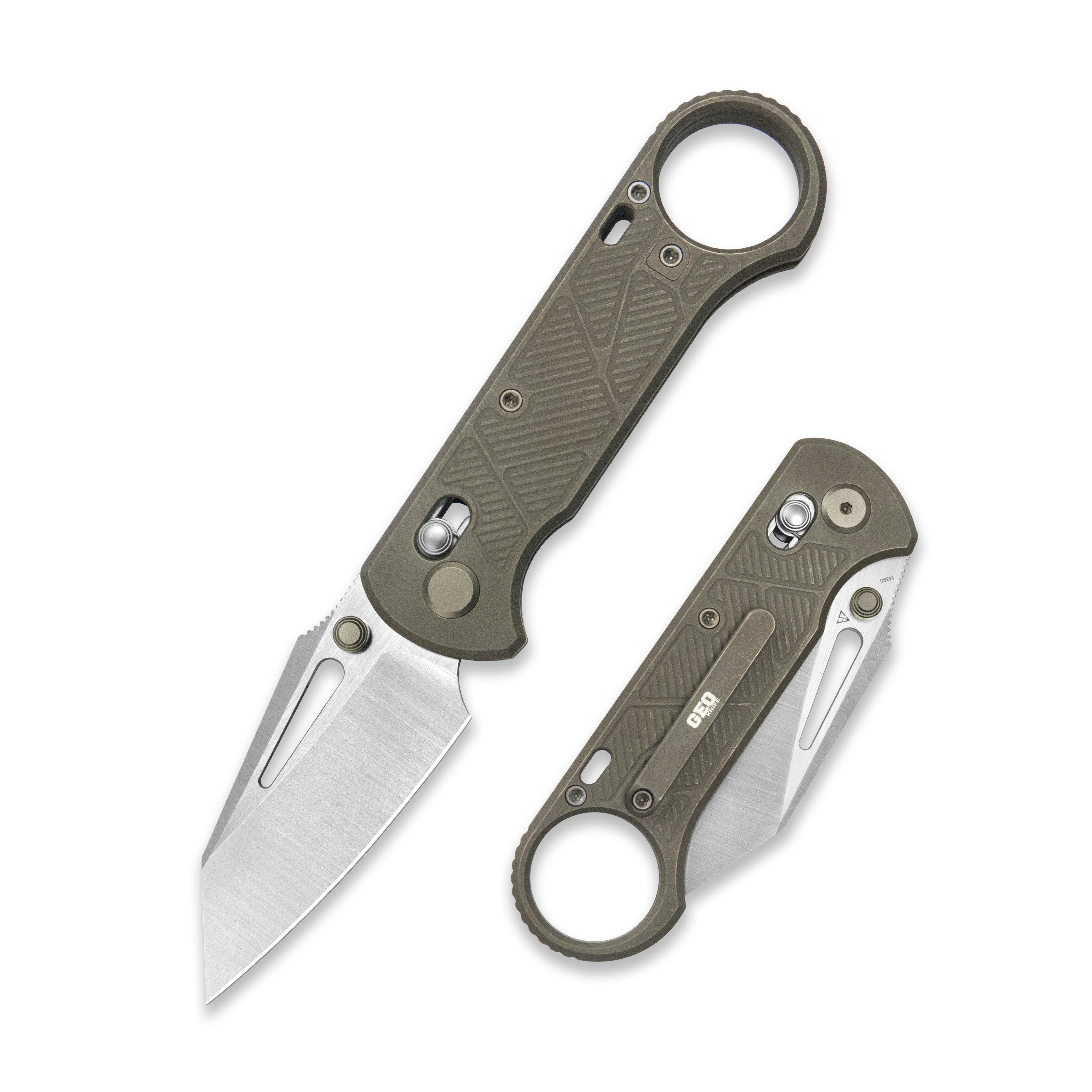 GEO Knife Aska Crossbar lock Folding Knife Bronze 6AL4V Titanium Handle 2.8" Hand-Rubbed Satin Stonewash Bohler M390 Blade GEO2511C