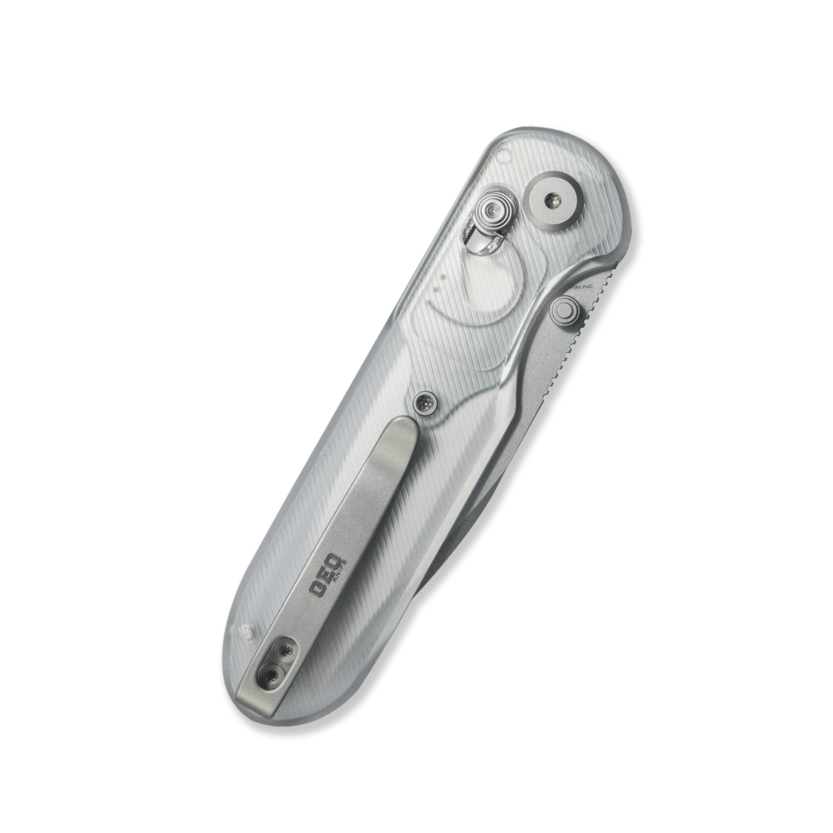 Blade HQ Exclusives SKU : GEO Knife Ethereal Cutter Axis lock Folding Knife Clean Acrylic Handle 3.0" Stonewash CPM S90V Blade GEO2402N