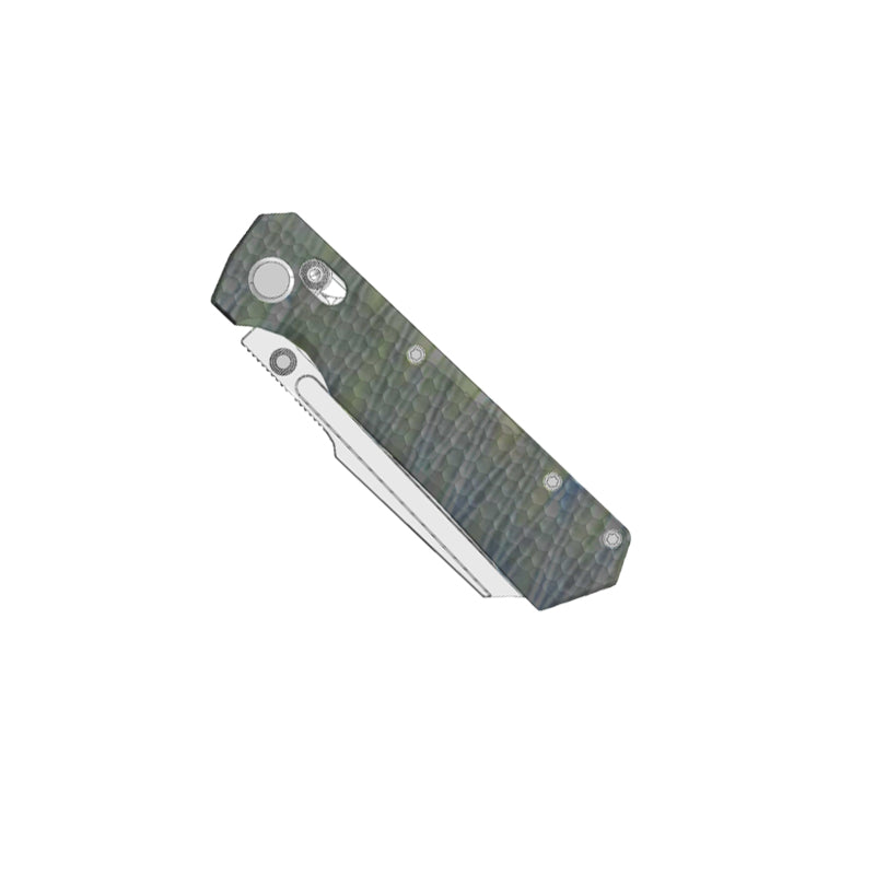 (Pre-order) : Geo knife Noxiz Axis lock Folding Knife Tiger Stripe Pattern Flamed 6AL4V Titanium Handle 3.1" Stonewash Bohler M390 Blade GEO2506B