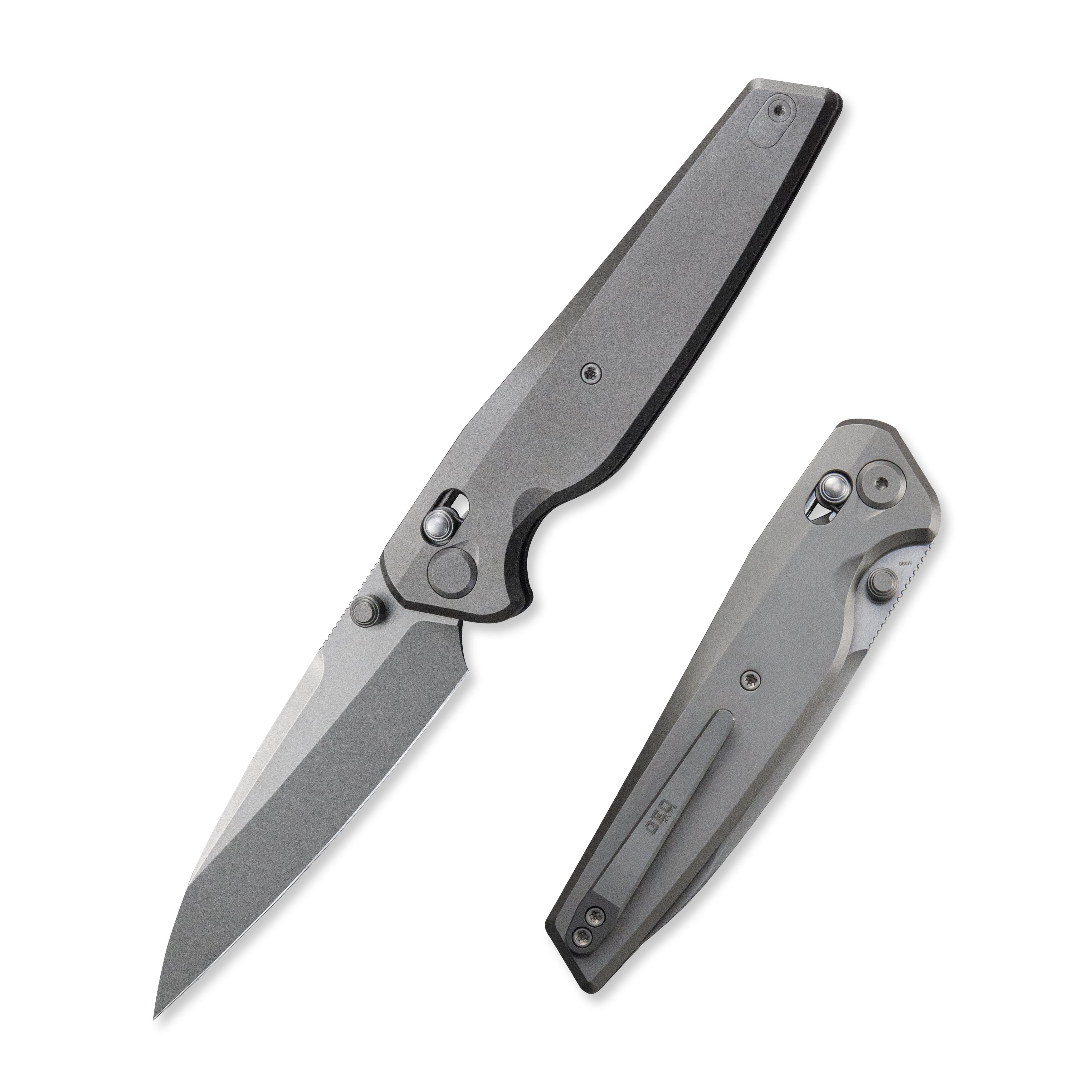 (Pre-order) : Geo knife FANTASM Axis lock Folding Knife Gray 6AL4V Titanium Handle 3.9" Stonewash Bohler M390 Blade GEO2505A