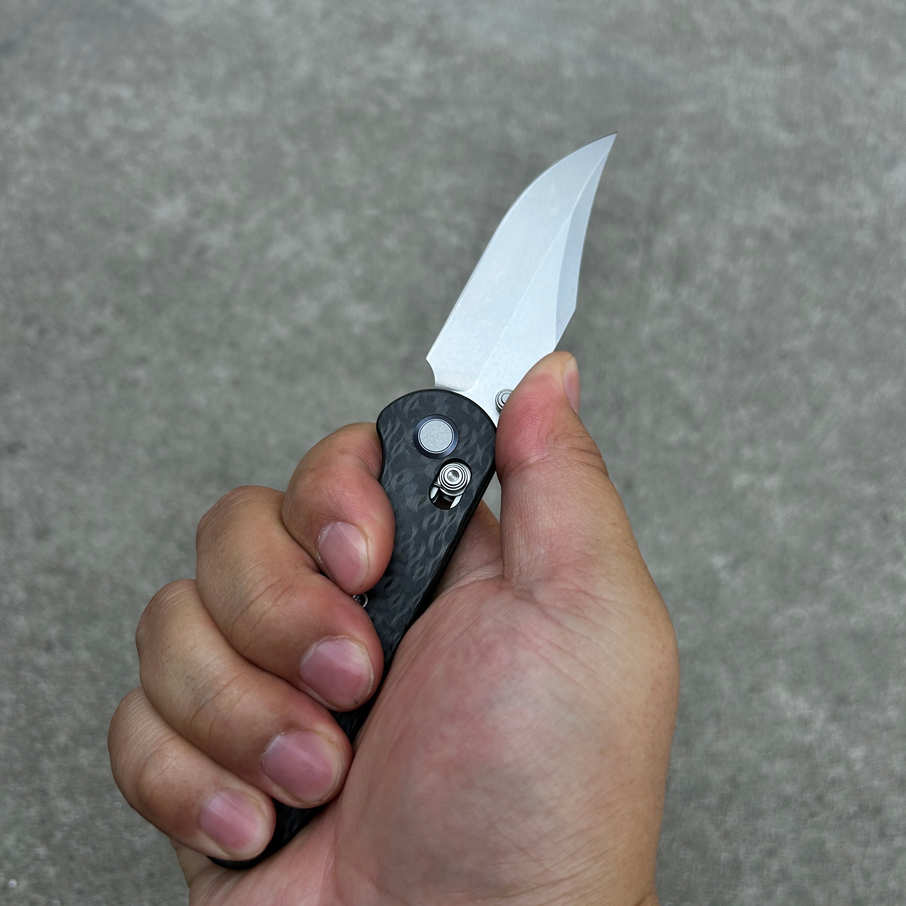 (Pre-order) : Geo knife Ethereal Cutter Axis lock Folding Knife Black Carbon Fiber Handle 3.03" Stonewash Bohler M390 Blade GEO2401K