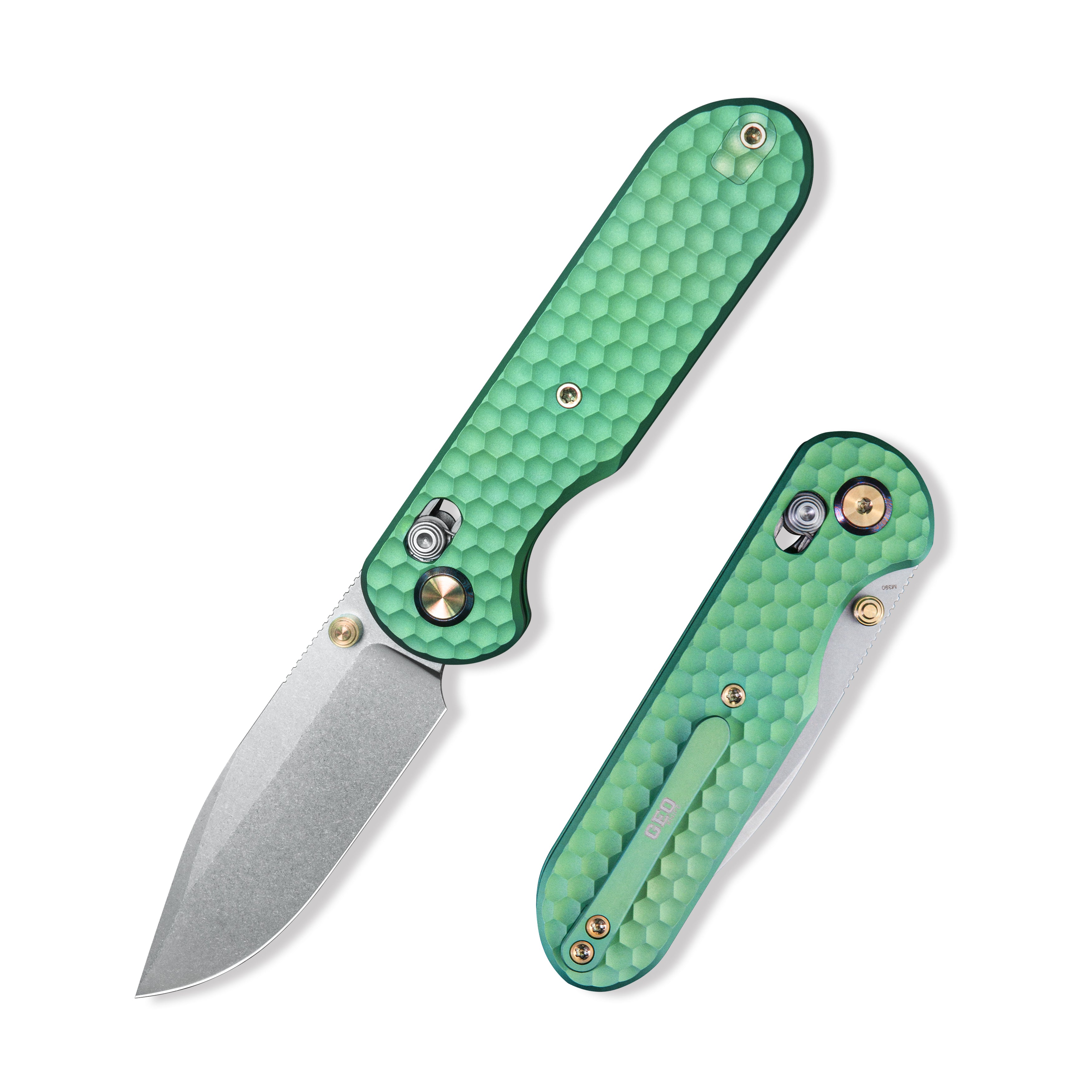 (Pre-order) : Geo knife Ethereal Cutter Axis lock Folding Knife Green 6AL4V Titanium Handle 3.0" Stonewash Bohler M390 Blade GEO2402H