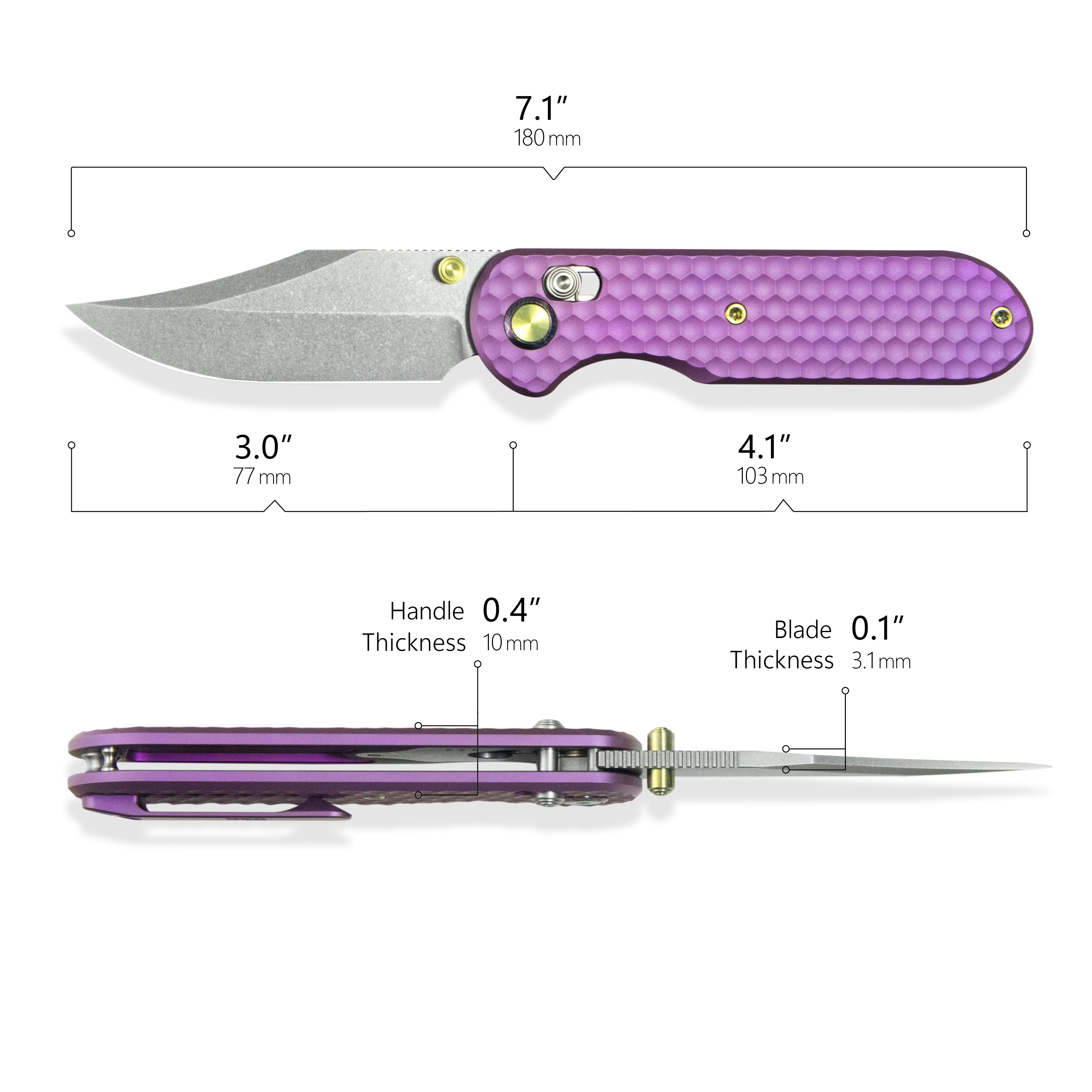(Pre-order) : Geo knife Ethereal Cutter Axis lock Folding Knife Purple 6AL4V Titanium Handle 3.0" Stonewash Bohler M390 Blade GEO2401I
