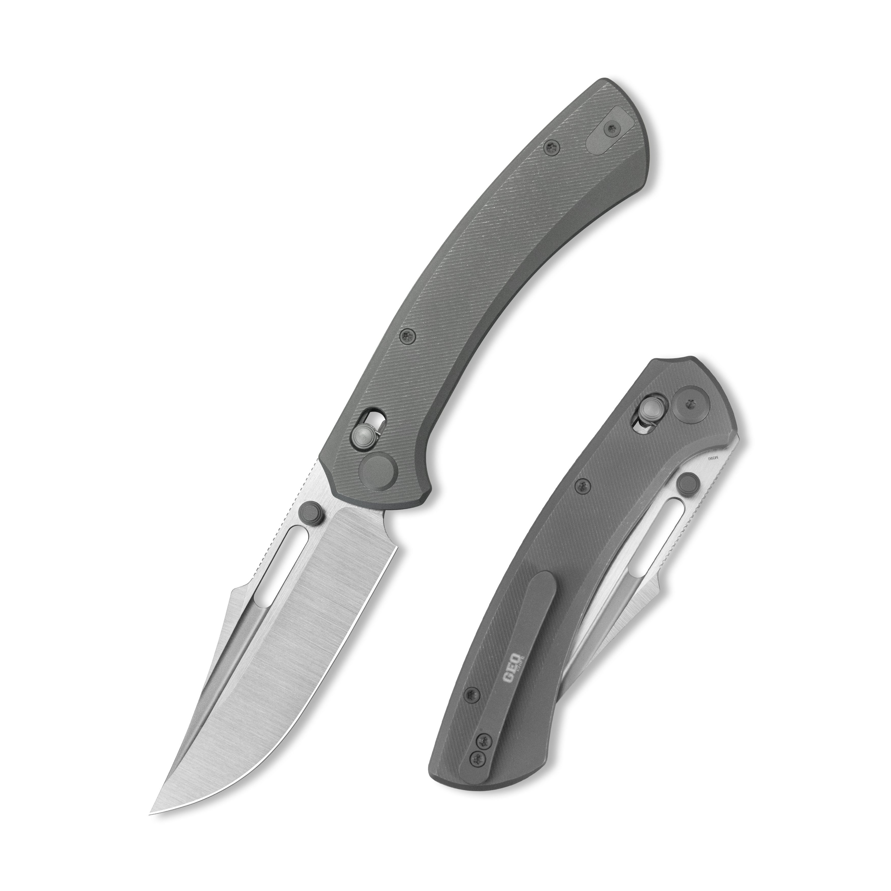 GEO Knife Strix Axis lock Folding Knife Dark Gray 6AL4V Titanium Handle 3.6"Hand-Rubbed Satin Stonewash Bohler M390 Blade GEO2510B