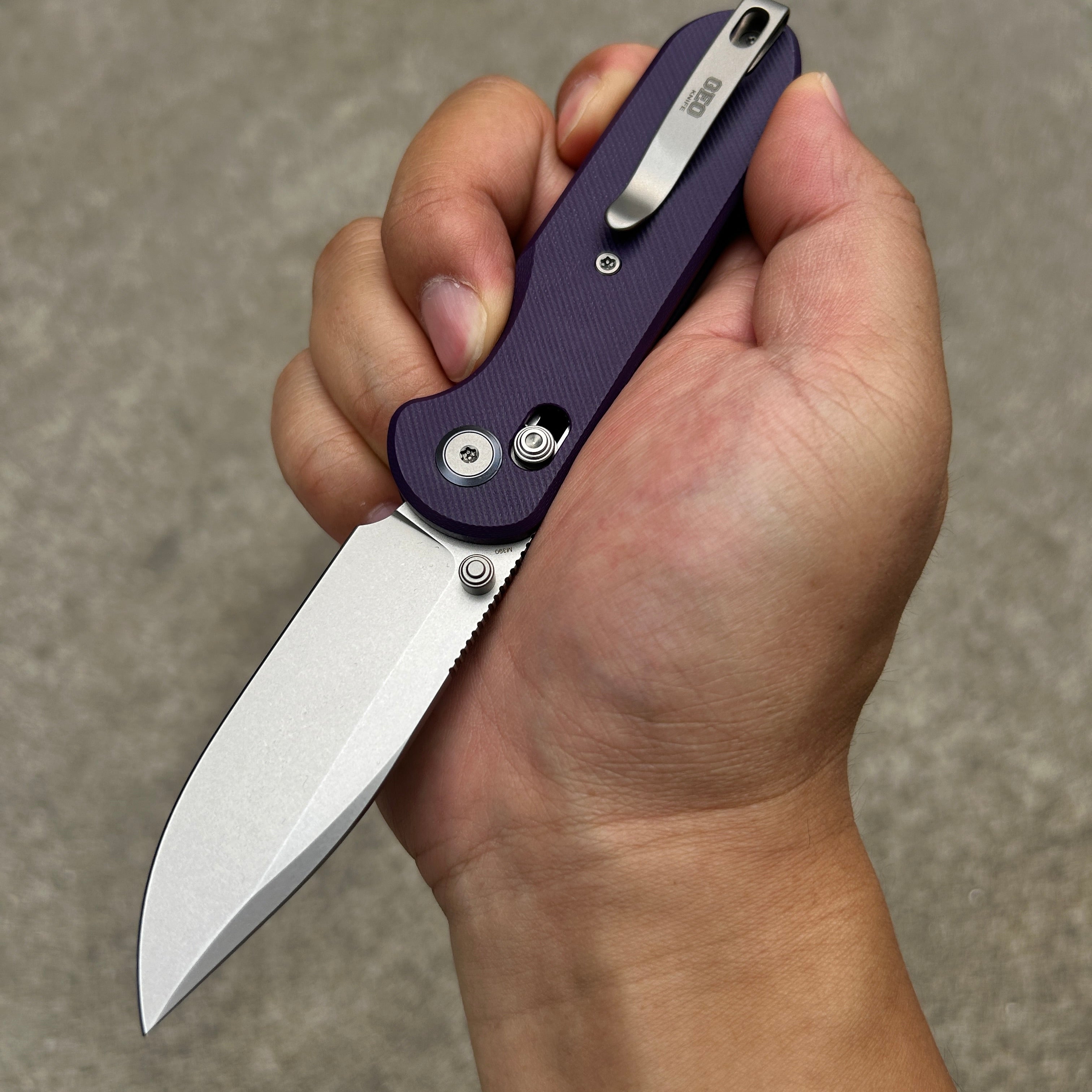 (Pre-order) : Geo knife Ethereal Cutter Axis lock Folding Knife Purple G10 Handle 3.03" Stonewash Bohler M390 Blade GEO2402L