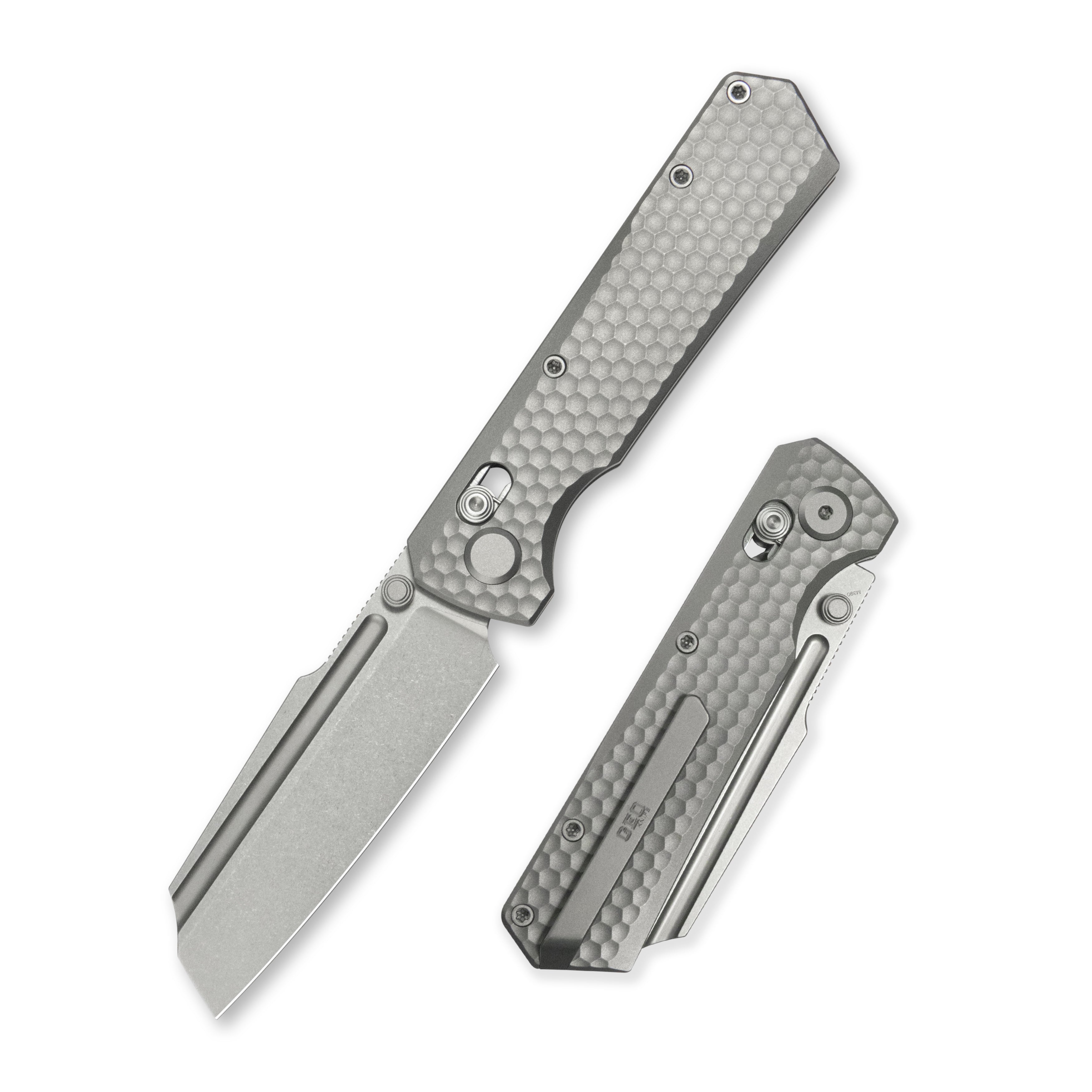 Geo knife Noxiz Axis lock Folding Knife Gray 6AL4V Titanium Handle 3.1" Stonewash Bohler M390 Blade GEO2506A
