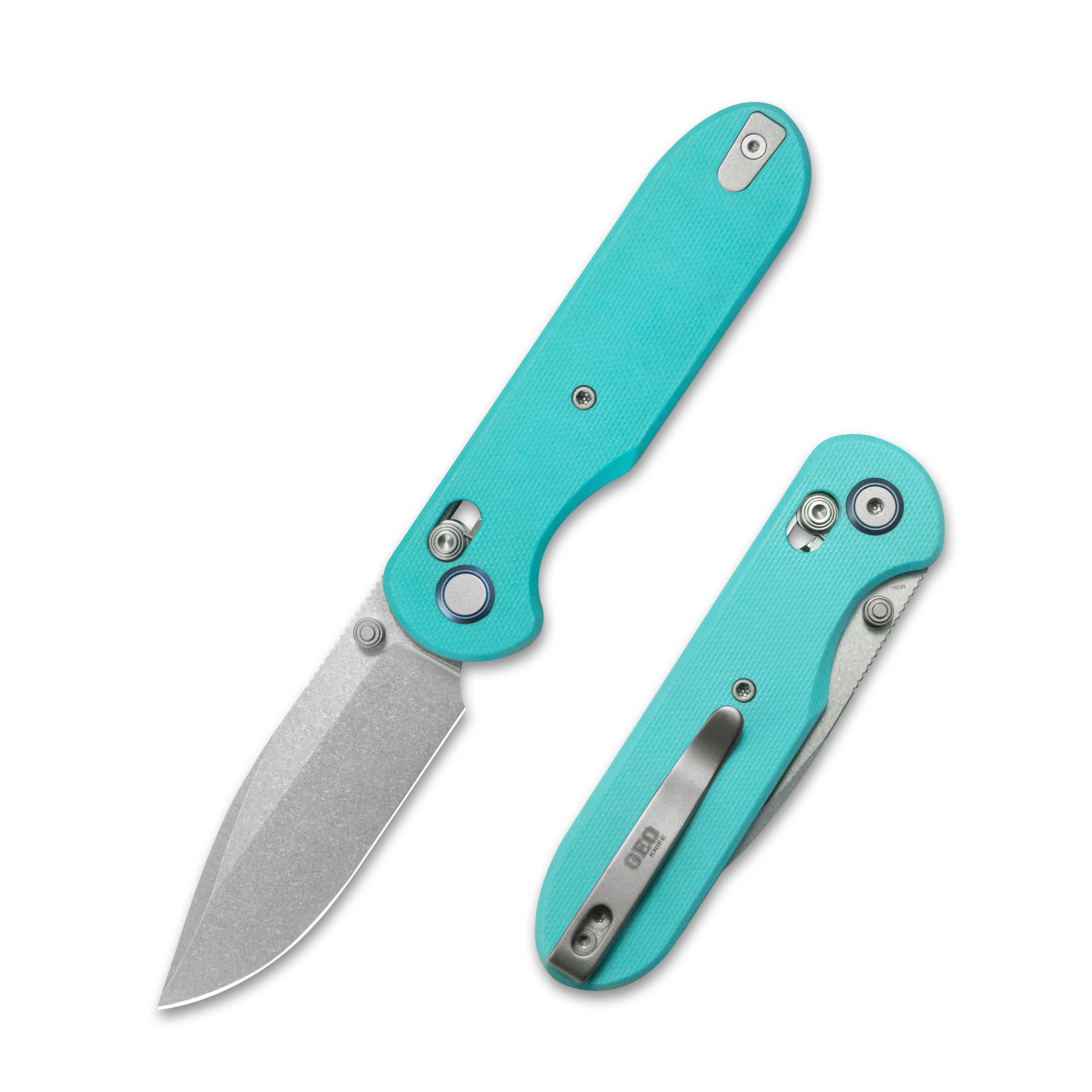 (Pre-order) : Geo knife Ethereal Cutter Axis lock Folding Knife Tiffany Blue G10 Handle 3.0" Stonewash Bohler M390 Blade GEO2402G