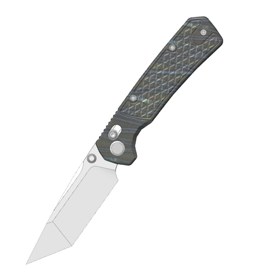 (Pre-order) : Geo knife Blaze Axis lock Folding Knife  Tiger Stripe Pattern Flamed 6AL4V Titanium Handle 3.4" Stonewash Bohler M390 Blade GEO2503C