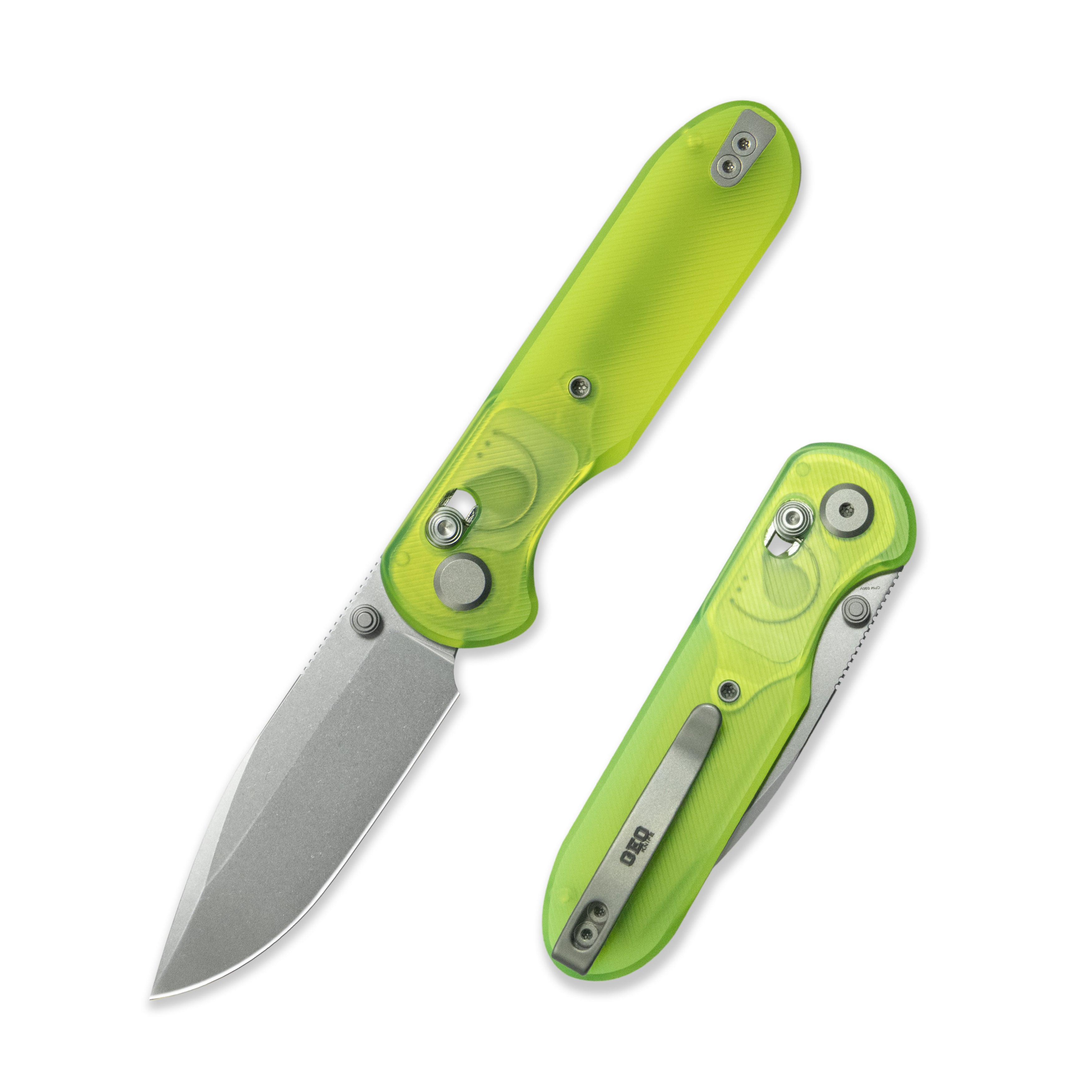 Blade HQ Exclusives SKU : GEO Knife Ethereal Cutter Axis lock Folding Knife Green Acrylic Handle 3.0" Stonewash CPM S90V Blade GEO2402O