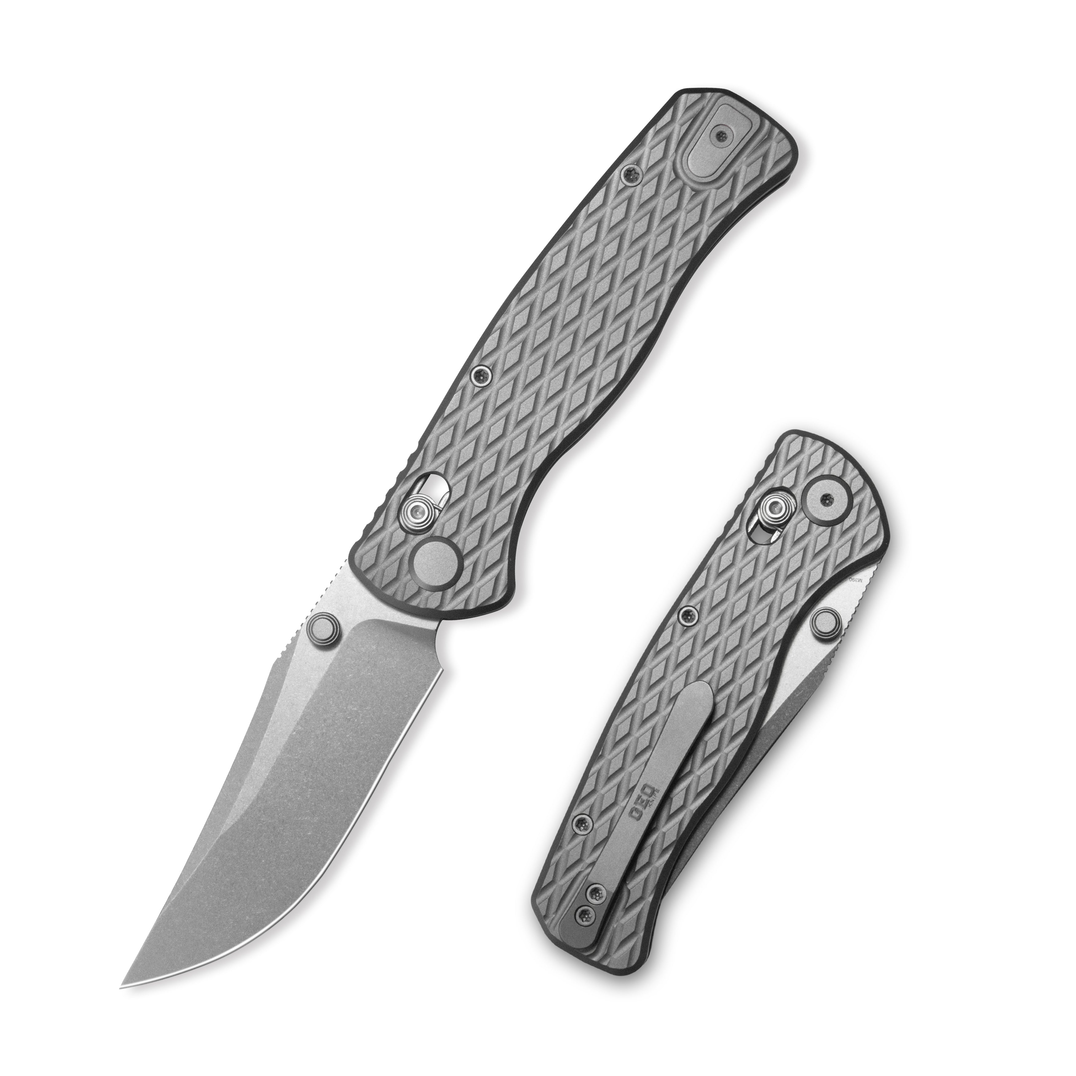 (Pre-order) : Geo knife Sharp Shadow Axis lock Folding Knife Gray 6AL4V Titanium Handle 3.3" Stonewash Bohler M390 Blade GEO2504A