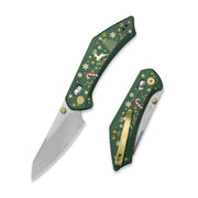 (Pre-order) Christmas Edition: GEO Knife DIVID Crossbar lock Folding Knife Green G10 Handle 3.3" Stonewash Bohler M390 Blade  GEO2507L