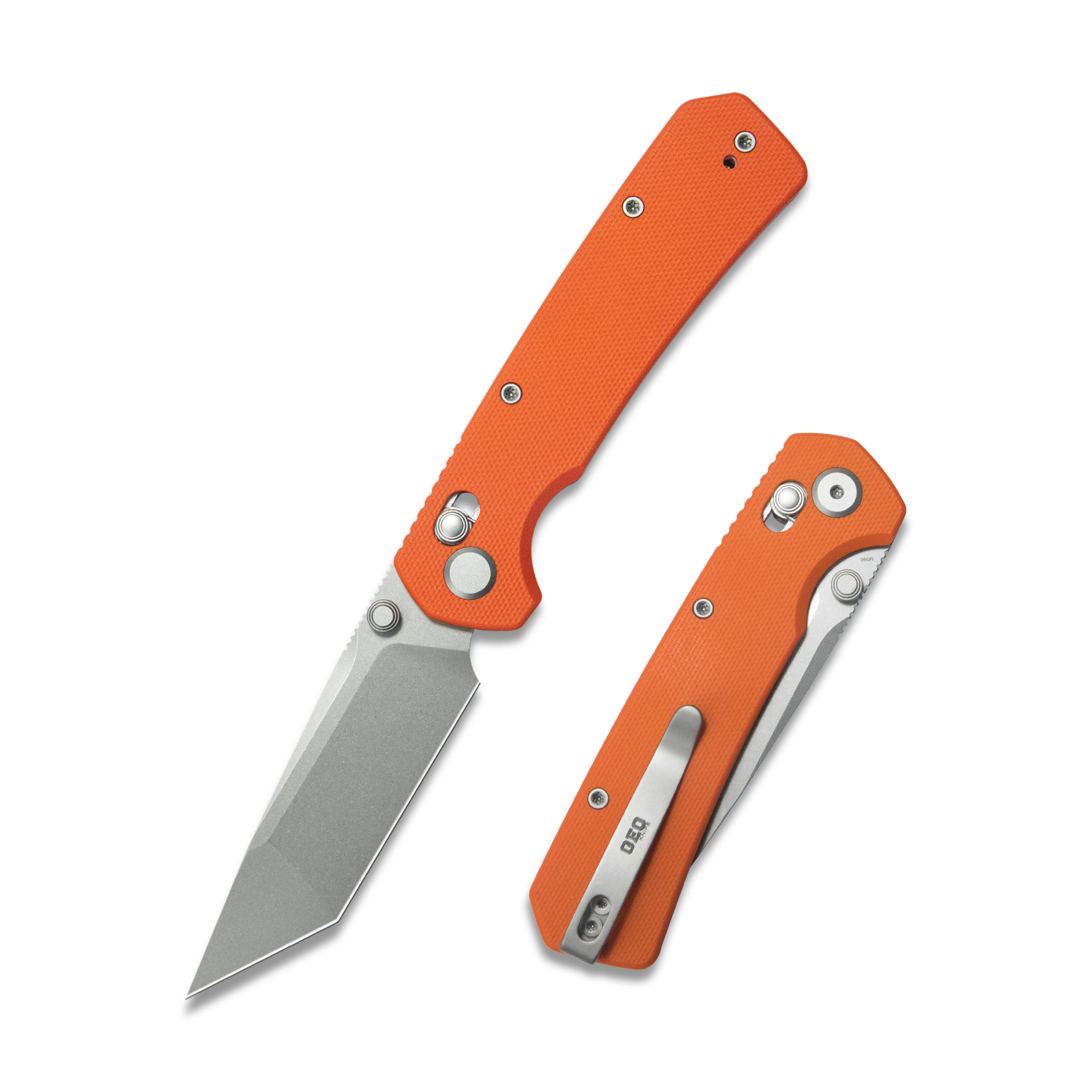 GEO Knife Blaze Crossbar lock Folding Knife Orange G10 Handle 3.3" Stonewash Bohler M390 Blade GEO2503G