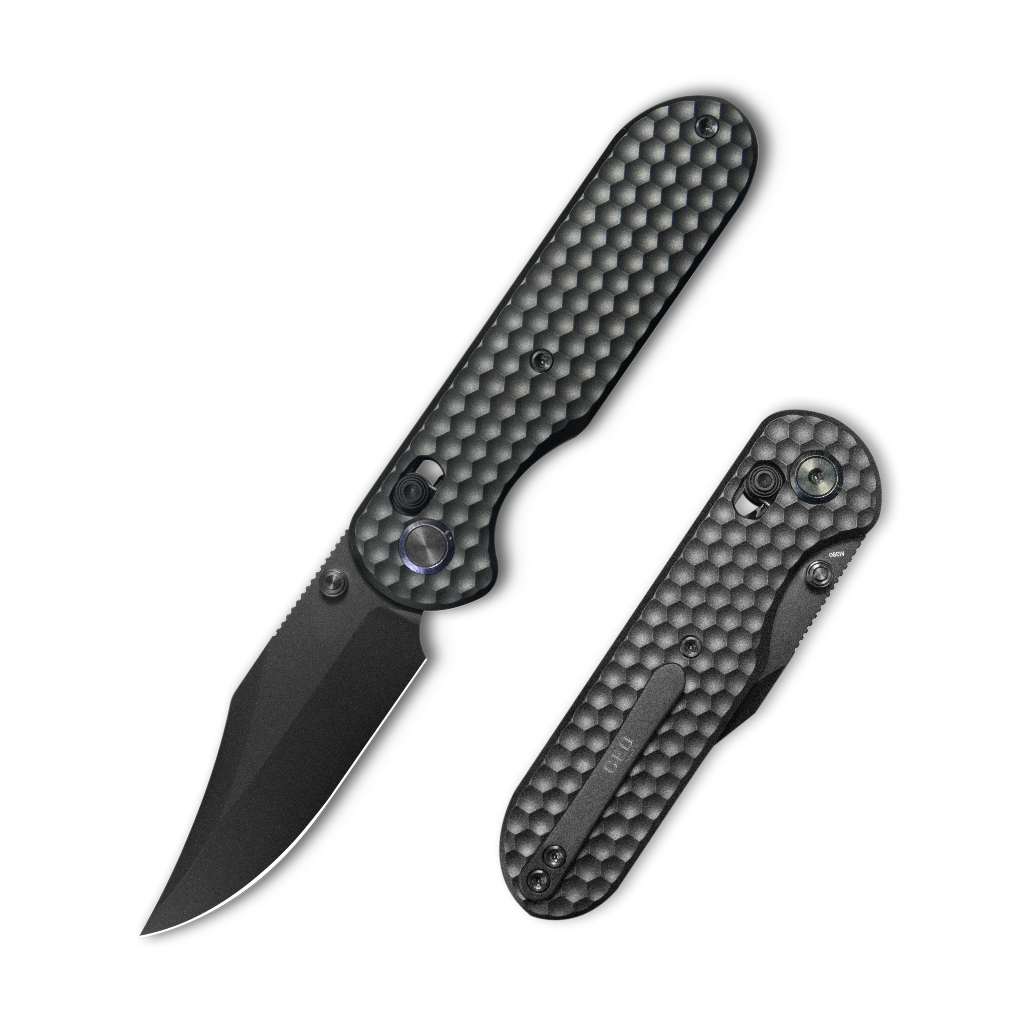 Geo knife Ethereal Cutter Axis lock Folding Knife Black 6AL4V Titanium Handle 3.0" Black DLC Bohler M390 Blade GEO2401D